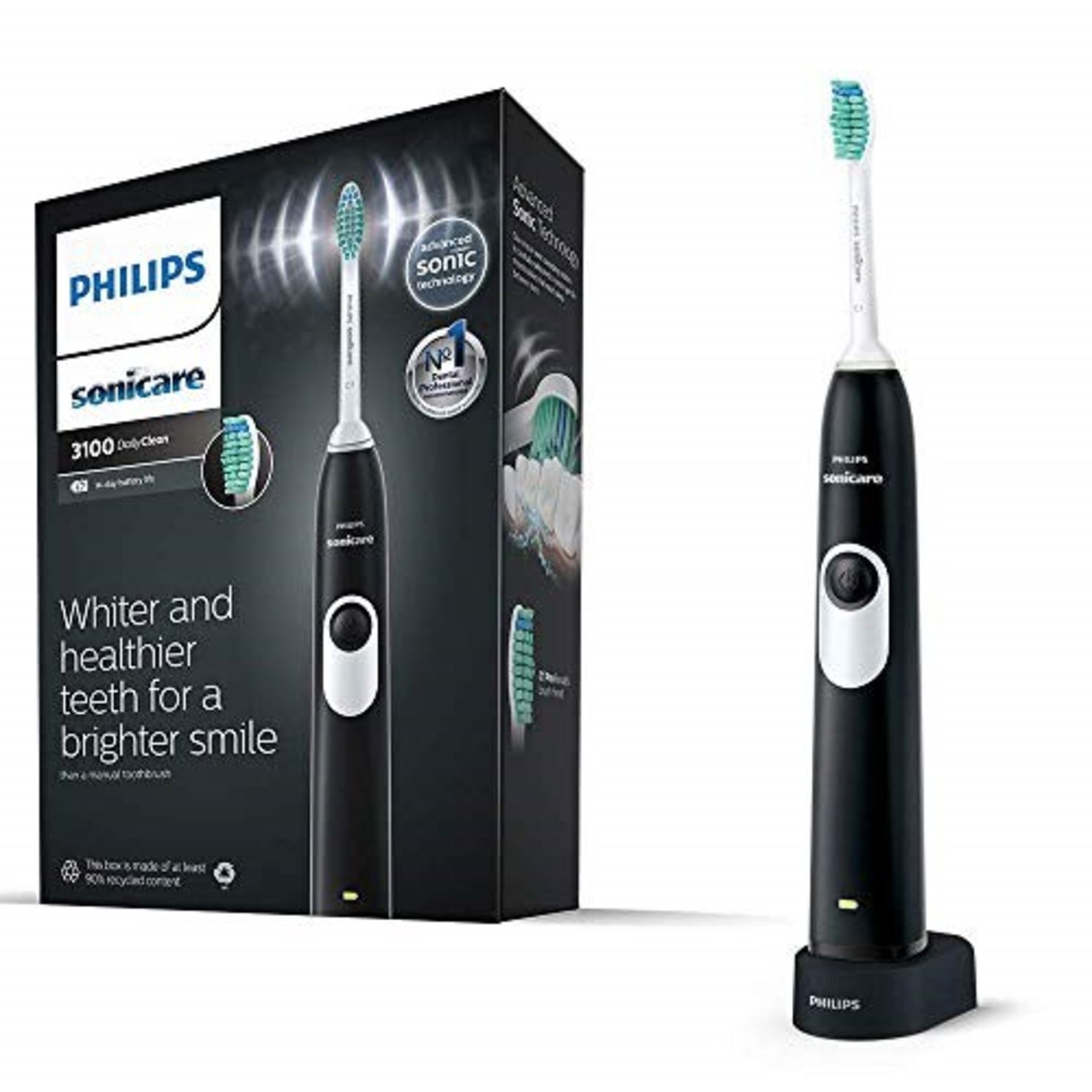 Philips Sonicare DailyClean 3100 Electric Toothbrush, Black ProResults Brush Head (UK