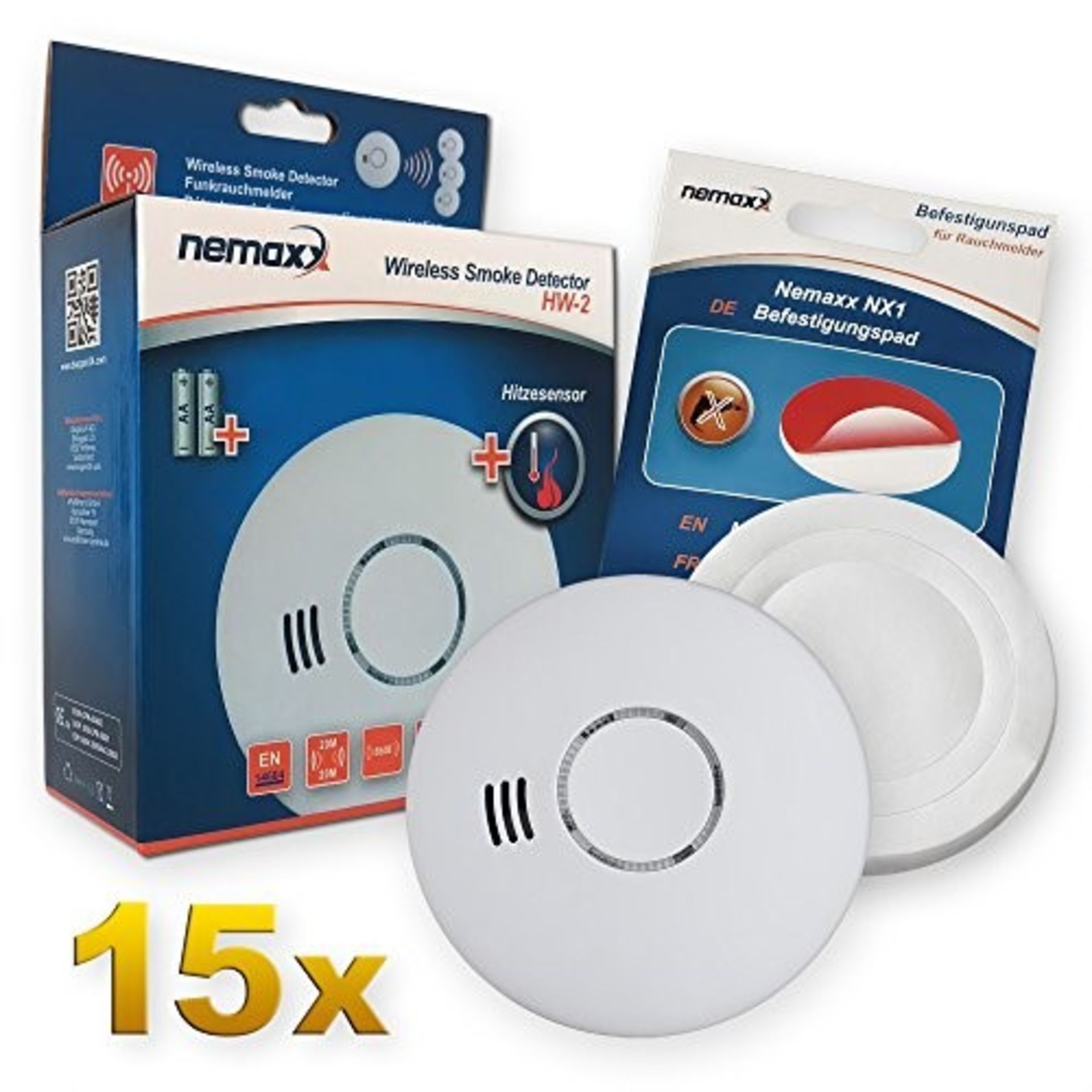 RRP £172.00 15x Nemaxx HW-2 Smoke and heat detector with combined smoke and heat sensor as per DIN