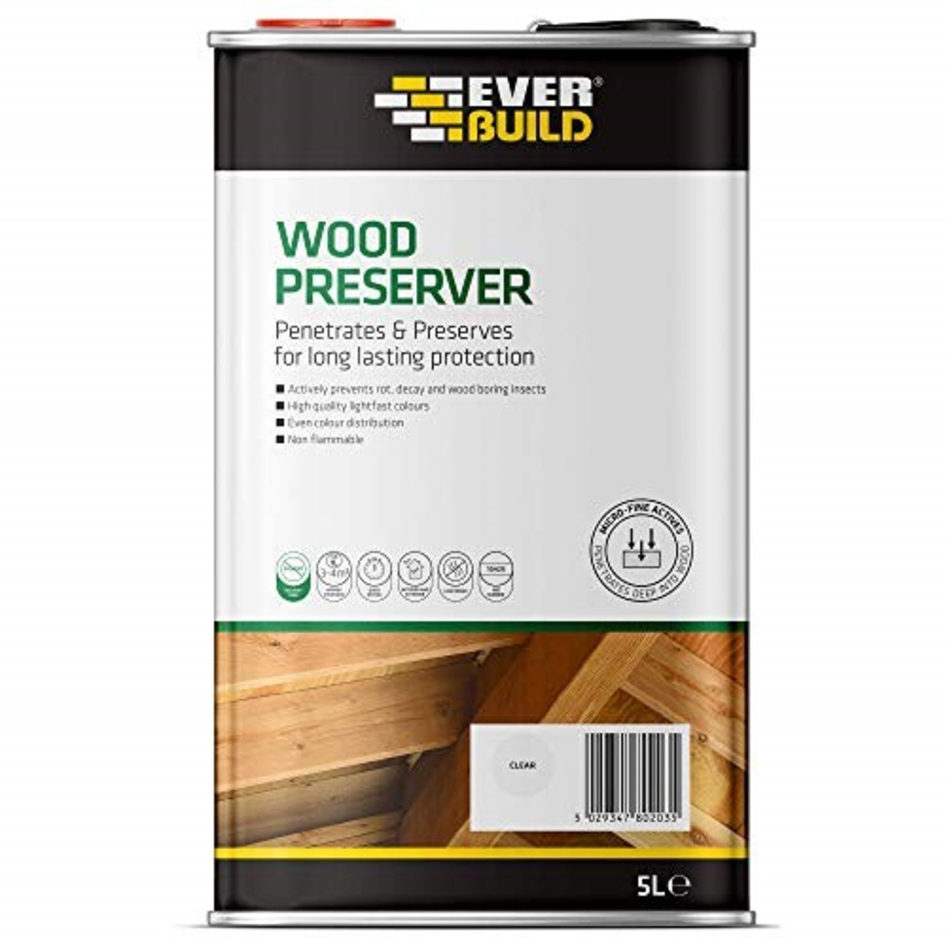 Everbuild EVBLJCR05 Quick Drying, Long Lasting, Wood Preserver, Clear, 5 Litre