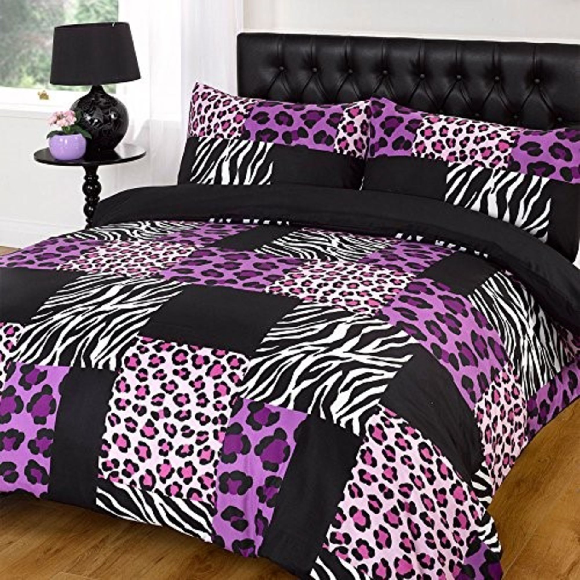 Dreamscene KRUPU62 Kruger Animal Print Duvet Bedding Set With Pillowcases, Purple, Dou