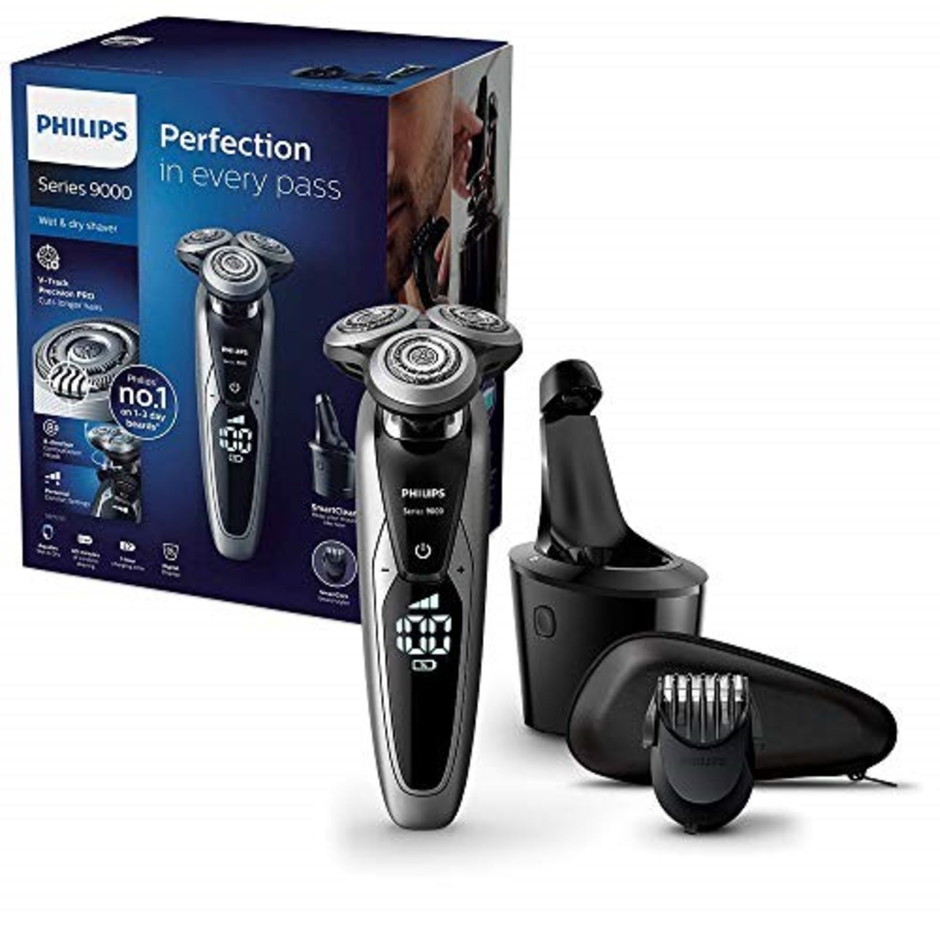 RRP £169.00 Philips Series 9000 Wet and Dry Men's Electric Shaver with SmartClean Plus System and
