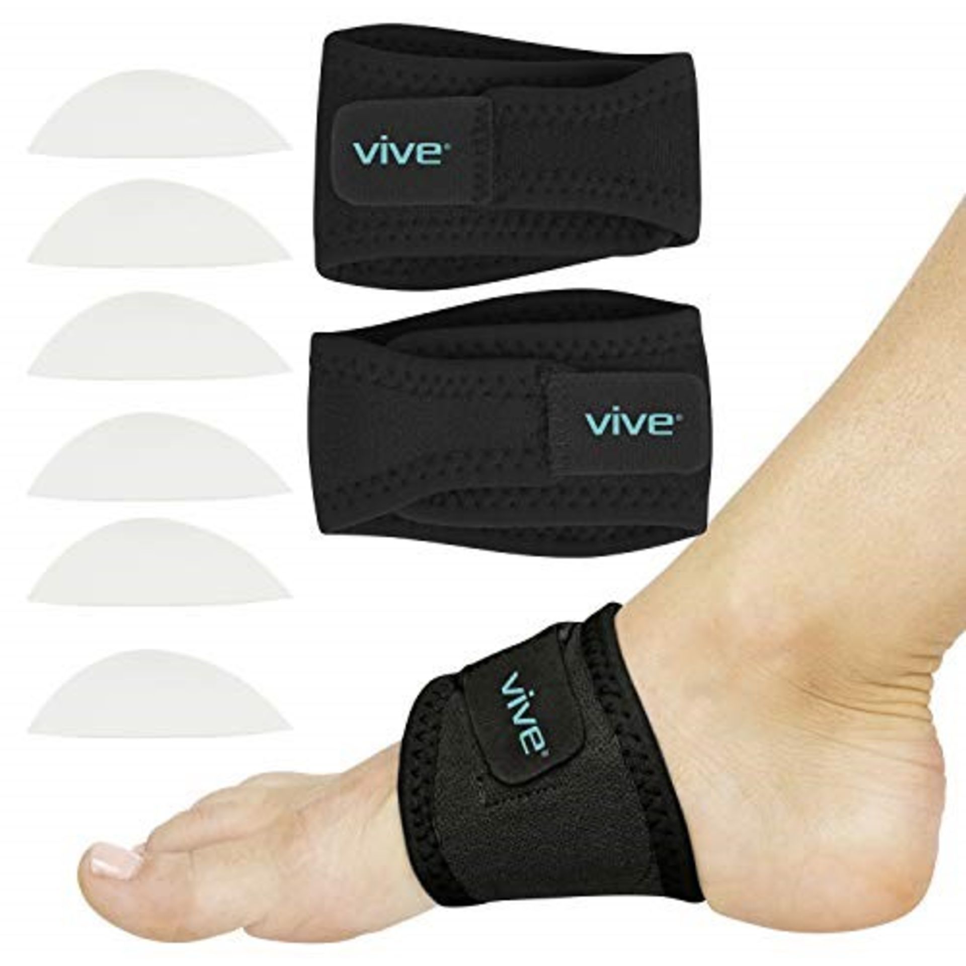 Vive Arch Support Brace (Pair) - Plantar Fasciitis Gel Strap for Men, Woman - Orthotic