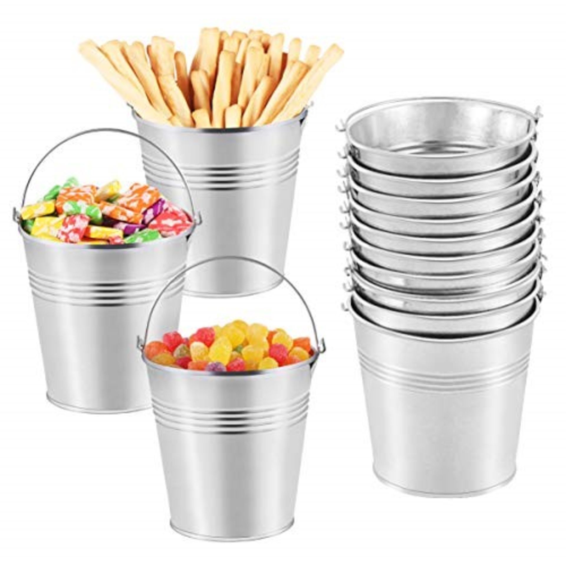 Toyvian Metal Buckets Mini Tinplate Bucket,4 Inch Metallic Pails with Handle for Party