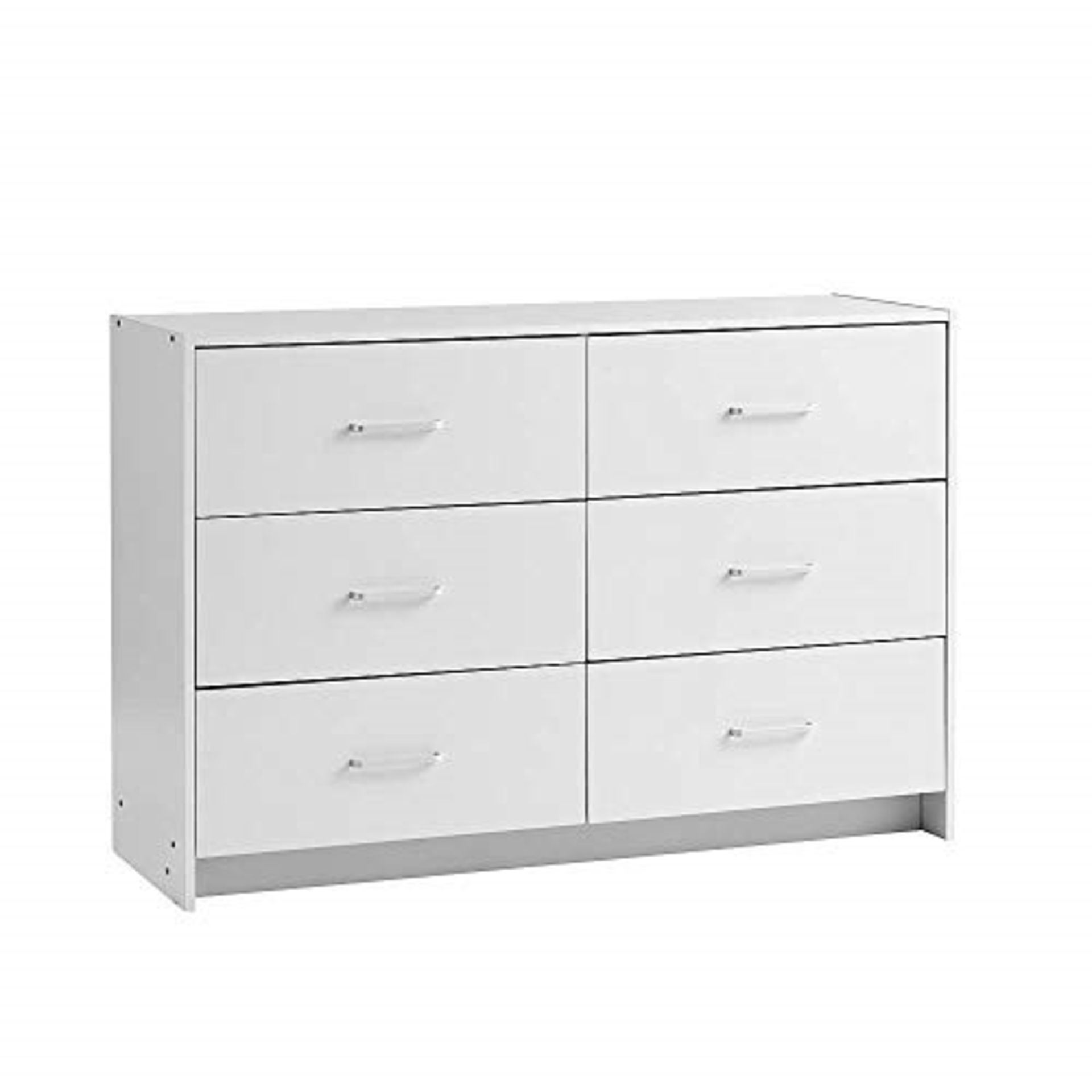 RRP £87.00 W/ CRACKS! Home Source Wide Chest of 6 Drawers Bedroom Storage, White, Metal Runners