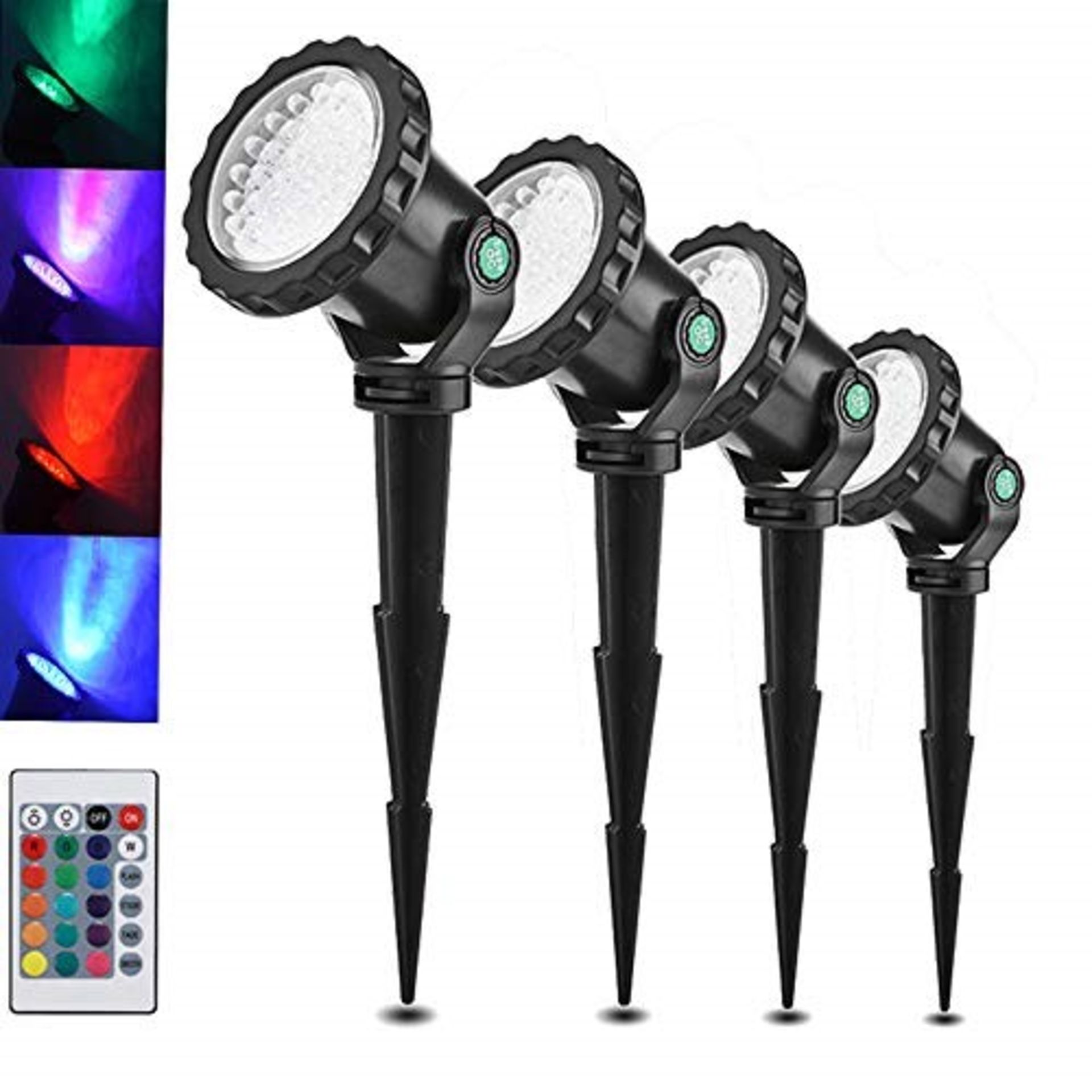 Set of 4 lights RGB Remote Control Garden Landscape Light with Spike Underwater Aquari