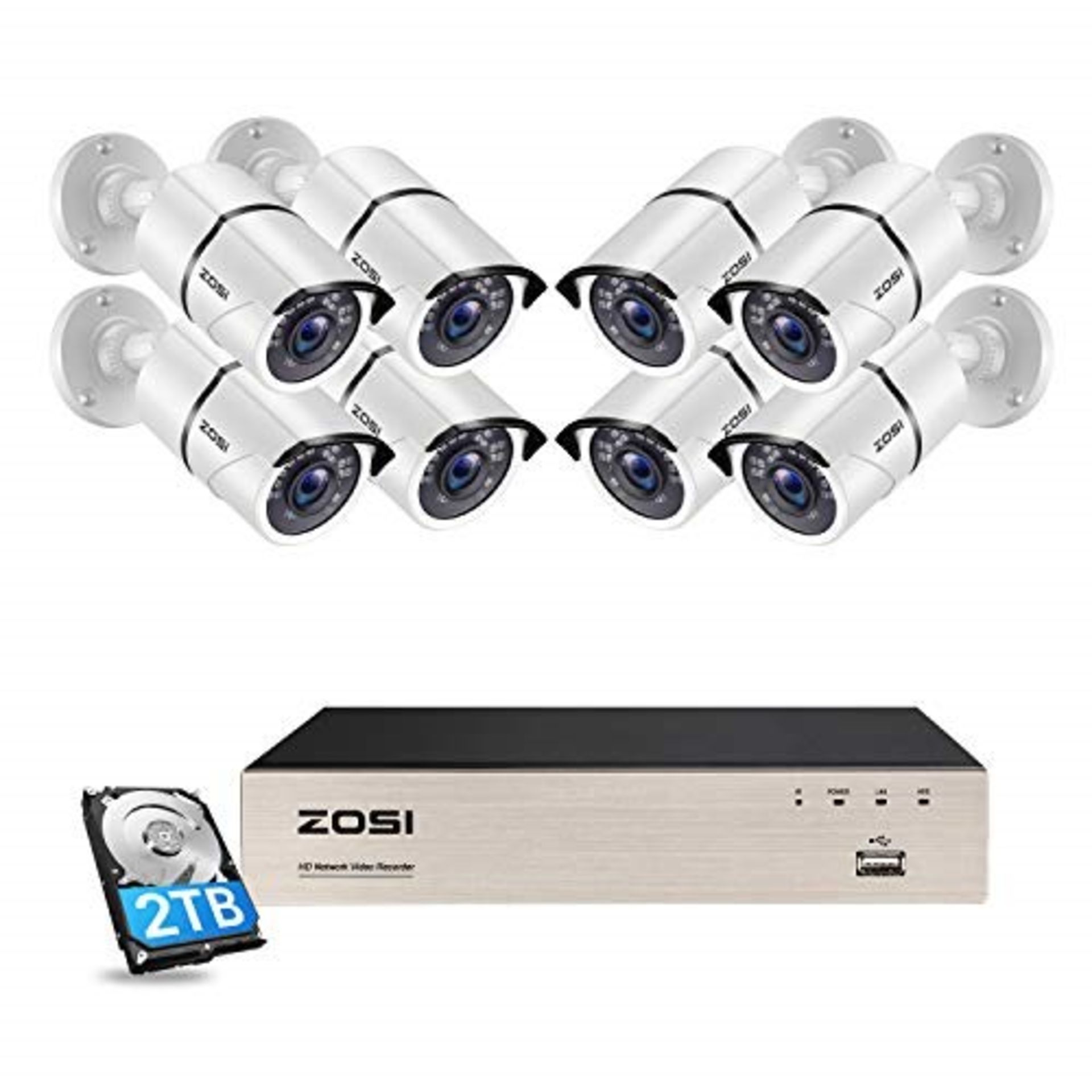 RRP £376.00 ZOSI 5MP POE CCTV Camera Systems 8pcs 5MP Metal Bullet IP Cameras 8CH 5MP H.265+ Ultra