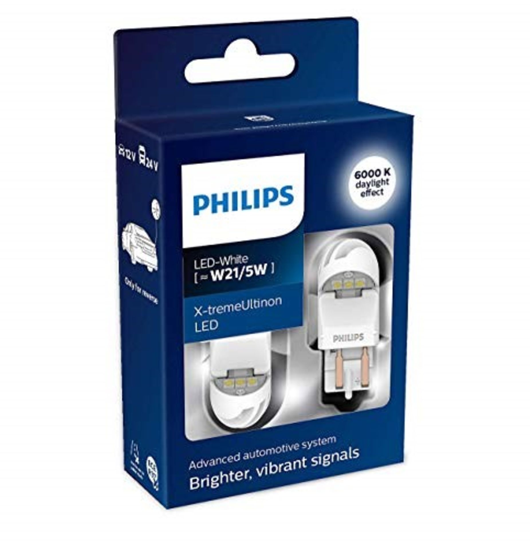 Philips 11066XUWX2 LED car signaling Bulb (W21/5W White), Set of 2