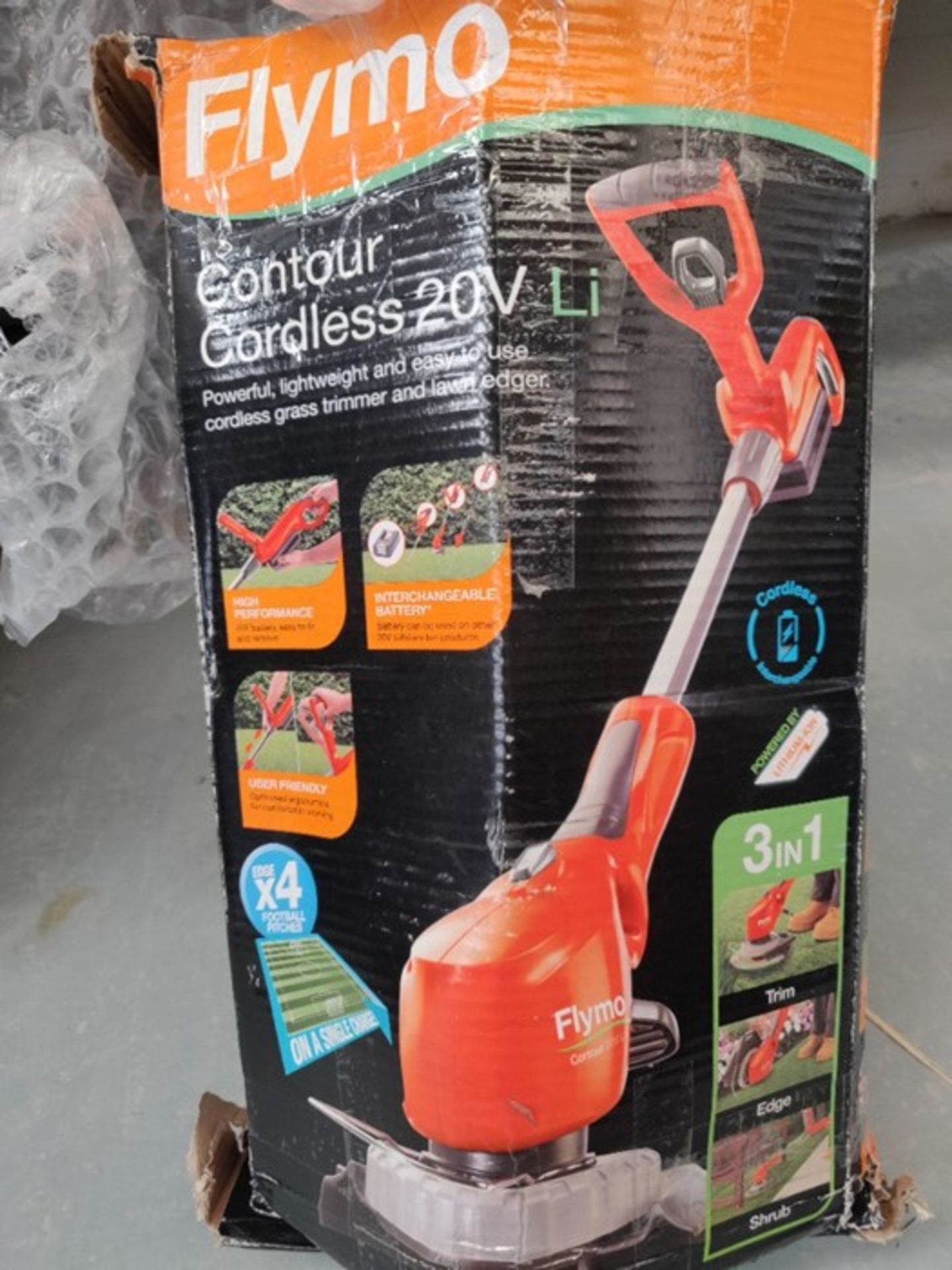 RRP £109.00 Flymo Contour Cordless 20V Li Grass Trimmer, 20V Li-Ion Battery, 25cm Cutting Width - Image 2 of 2