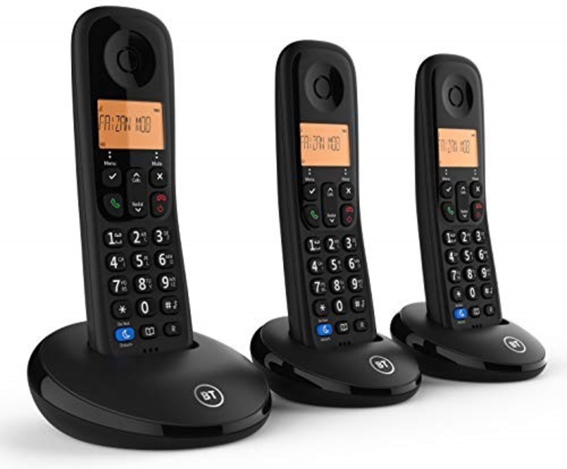 BT Everyday Cordless Home Phone with Basic Call Blocking, Trio Handset Pack, Black