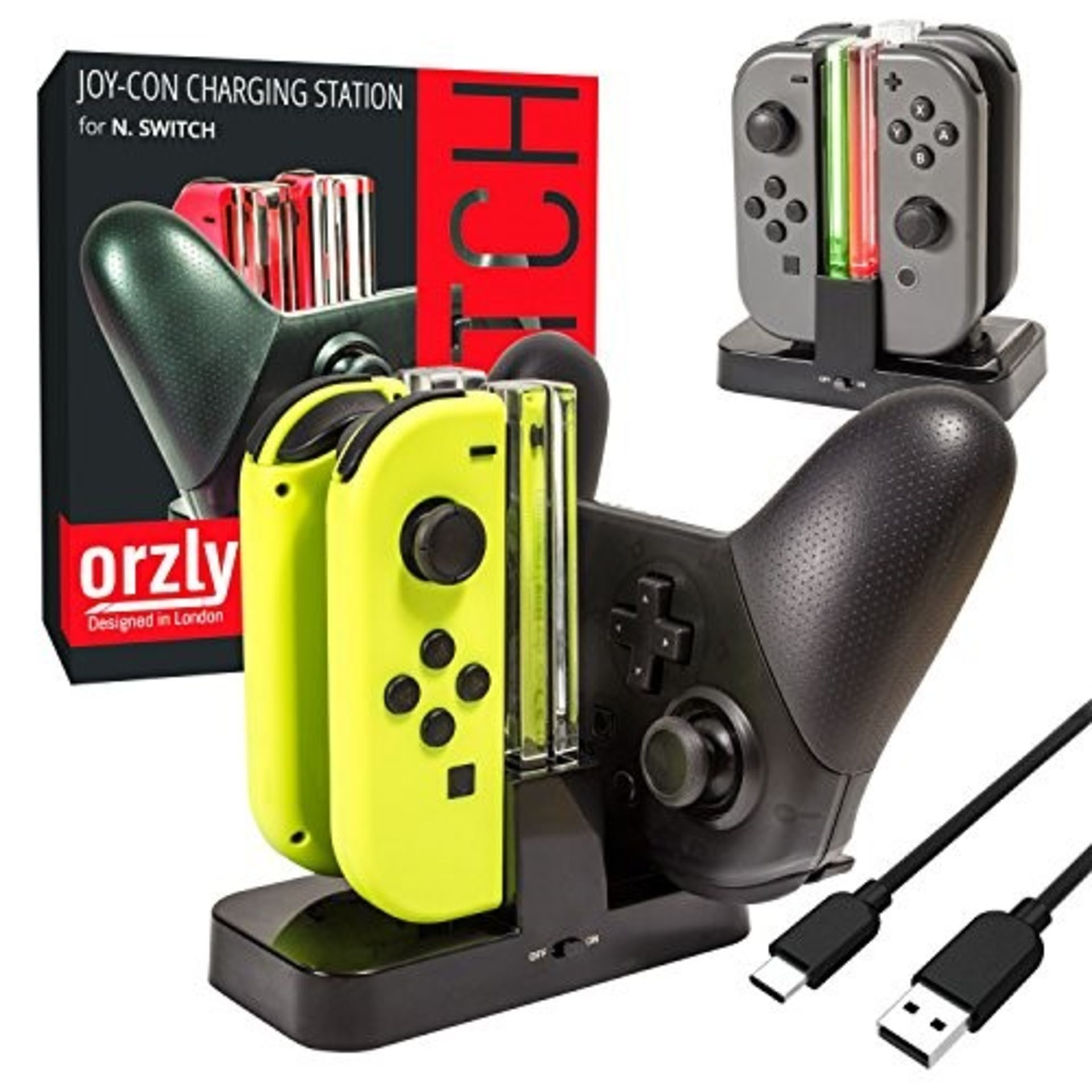Orzly Nintendo Switch Joy Con Charging Dock, Pro Controller Charging Station, Charge S
