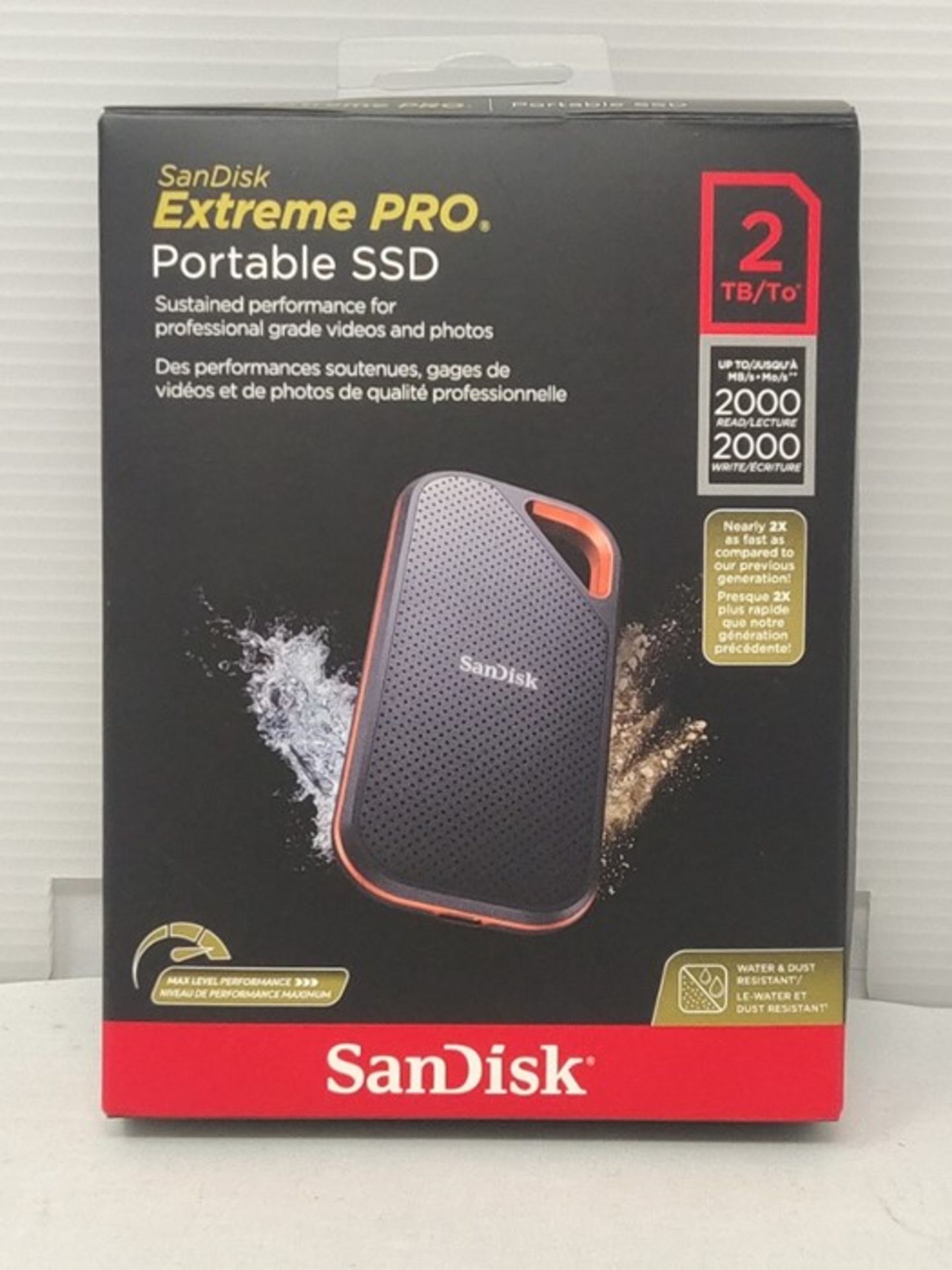 RRP £339.00 SanDisk Extreme Pro 2TB Portable NVMe SSD, USB-C, up to 2000MB/s, Ruggedised and Water - Image 2 of 3