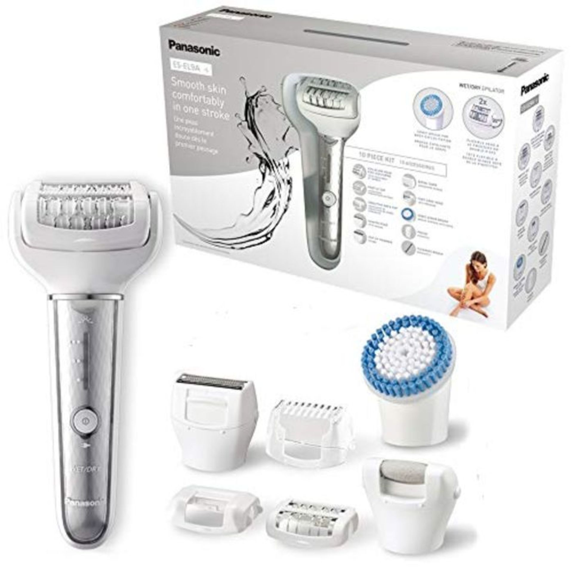 RRP £70.00 Panasonic ES-EL9A Wet and Dry Cordless Epilator with 8 Attachments & LED Light (UK Plu