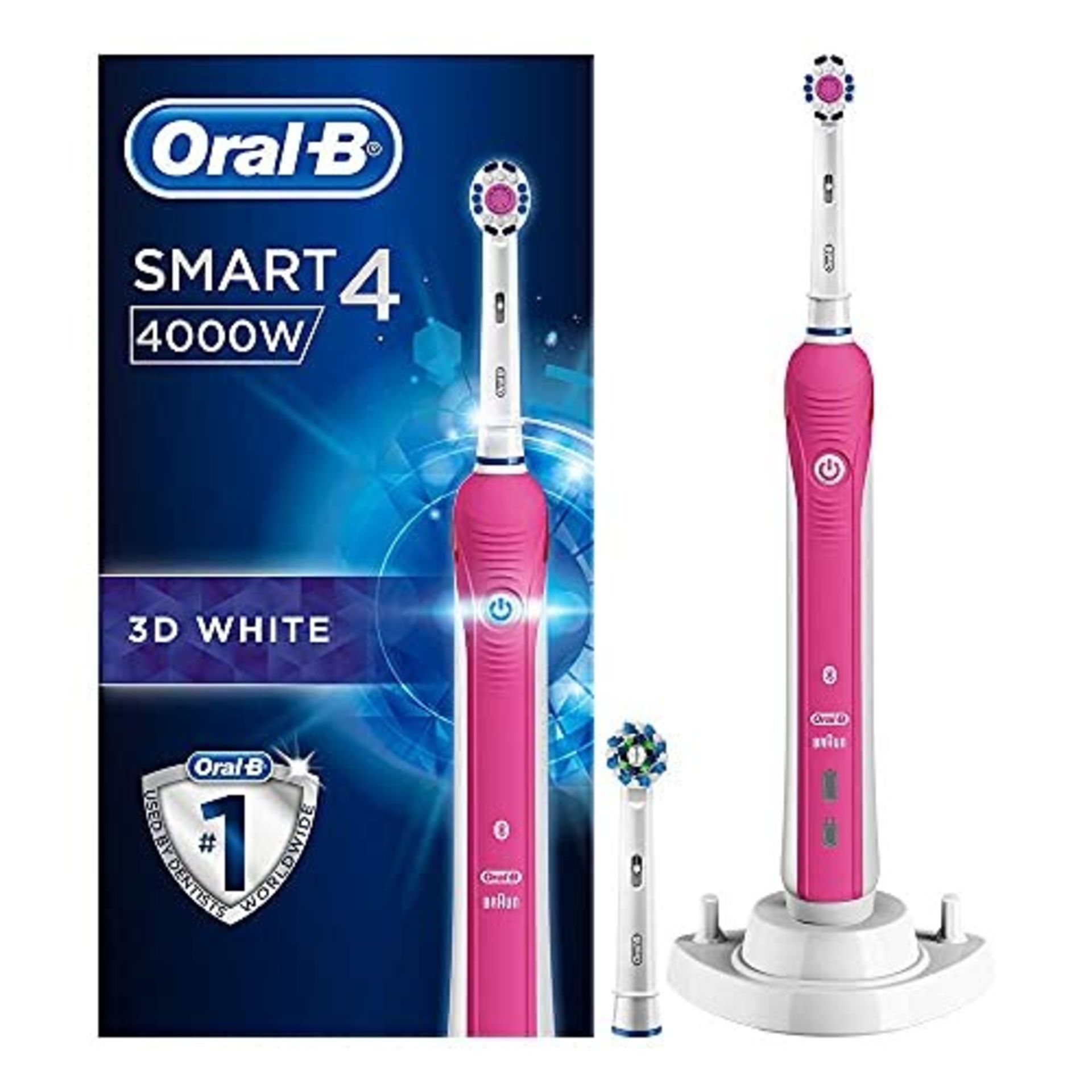 RRP £59.00 Oral-B Smart 4 4000W 3D White Electric Toothbrush Rechargeable, 1 App Pink Connected H