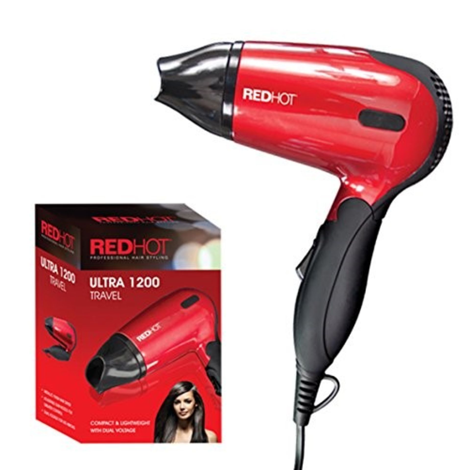 Red Hot 37070 Professional Style Compact 1200W Travel Hair Dryer with Folding Handle D