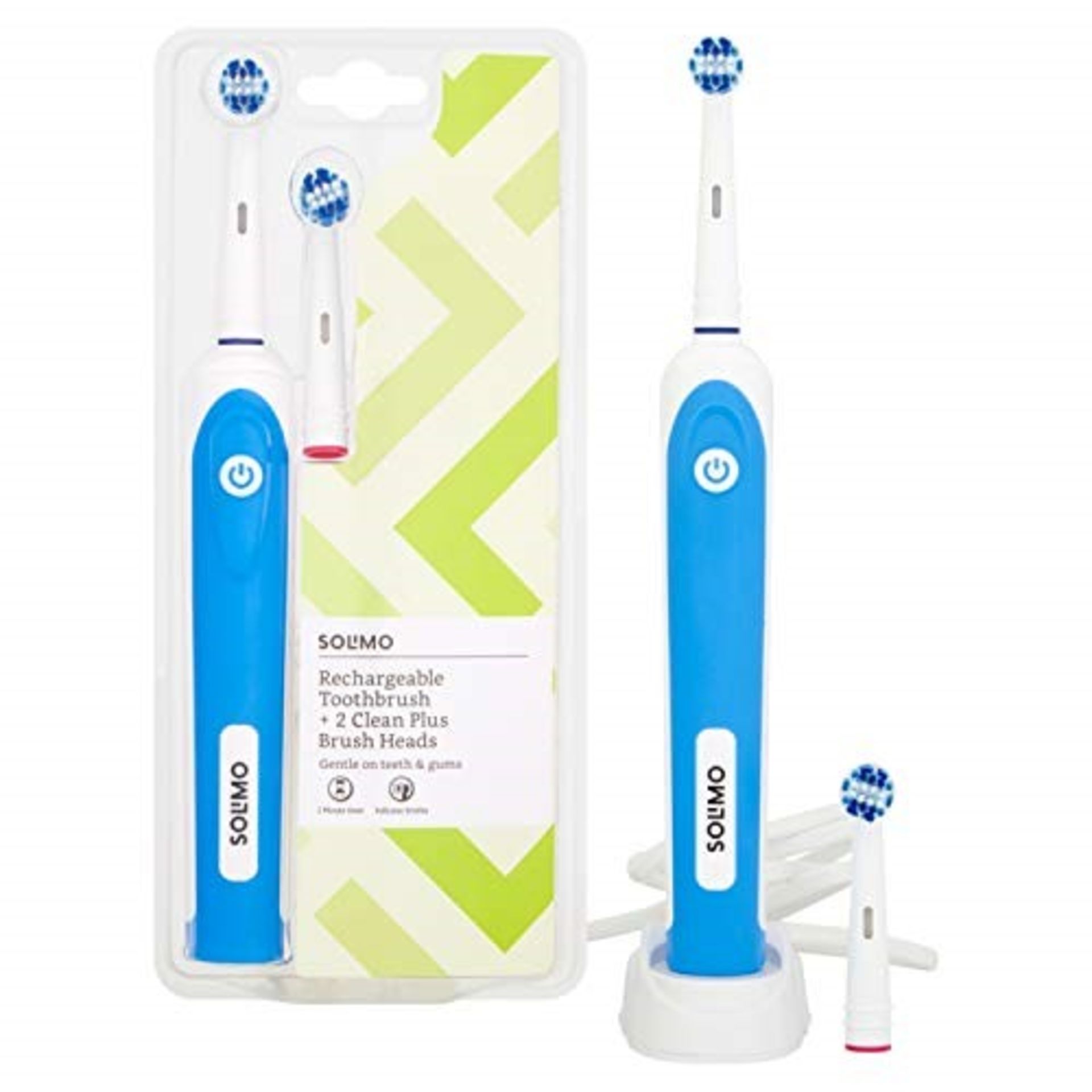 Amazon Brand - Solimo Electric Rechargeable Toothbrush + 2 Clean Plus Brush Heads (wit