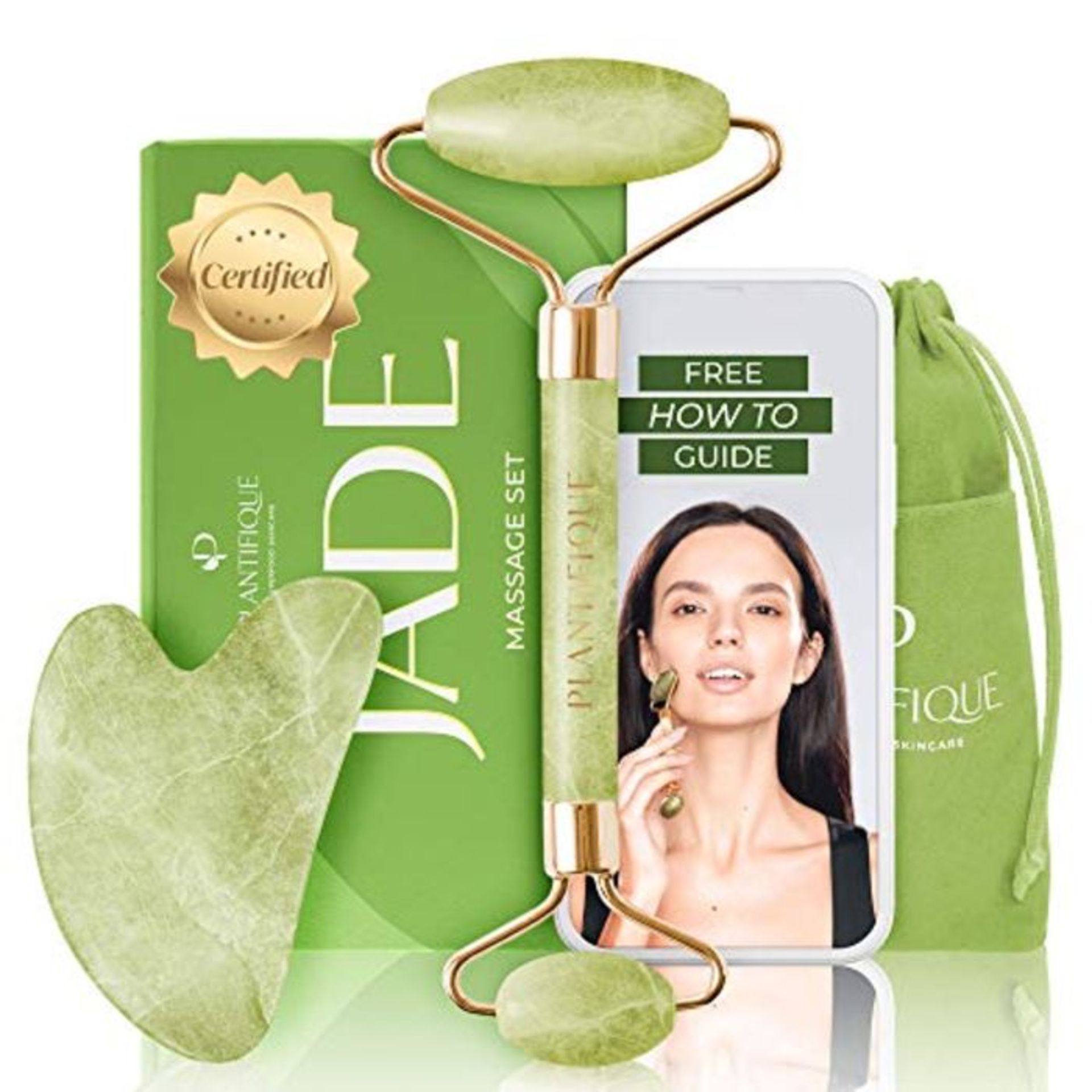 Premium Jade Roller and Gua Sha Set - Anti Aging Facial Roller with Gua Sha Massage To