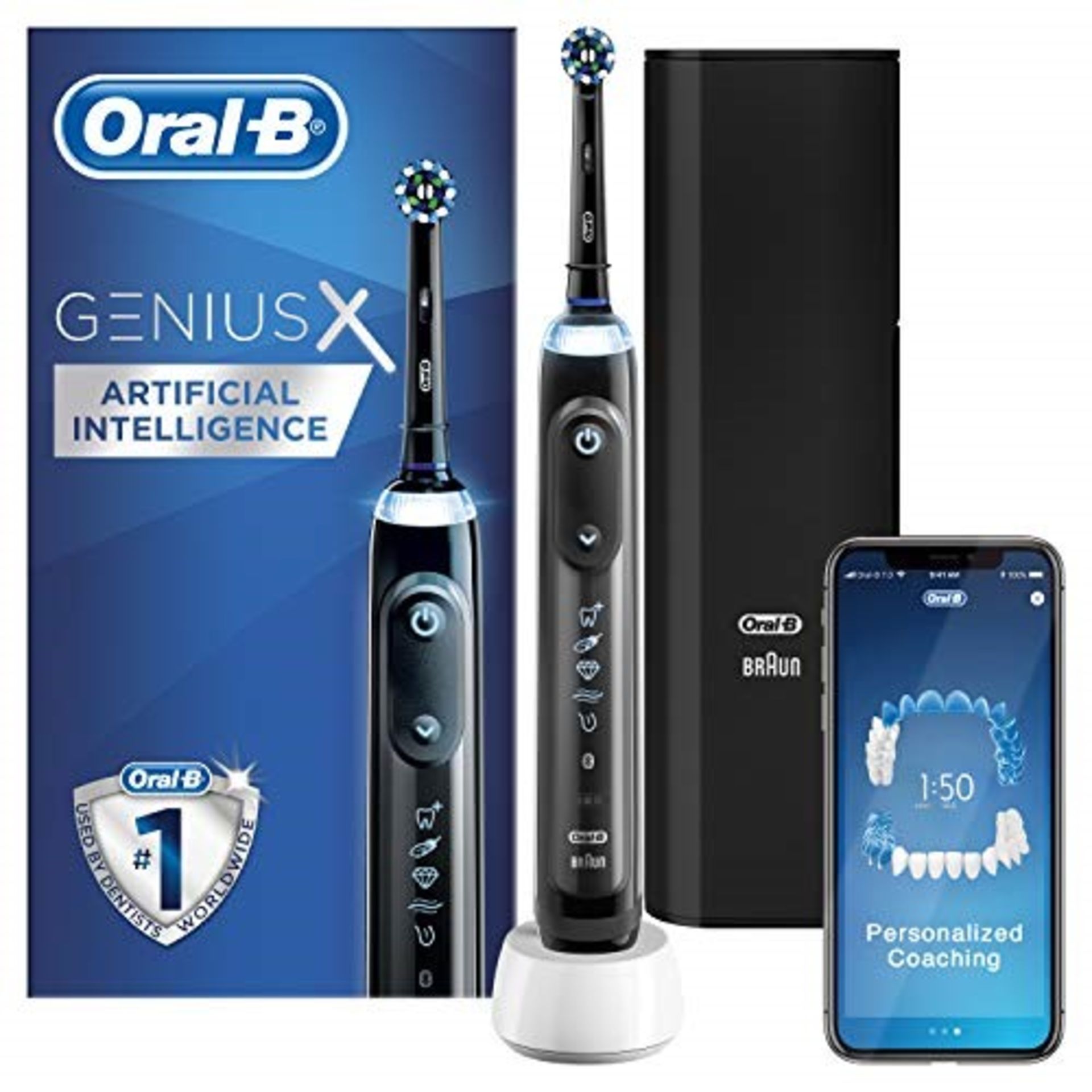 RRP £99.00 Oral-B Genius X with Artificial Intelligence Black Electric Toothbrush, 1 Toothbrush H