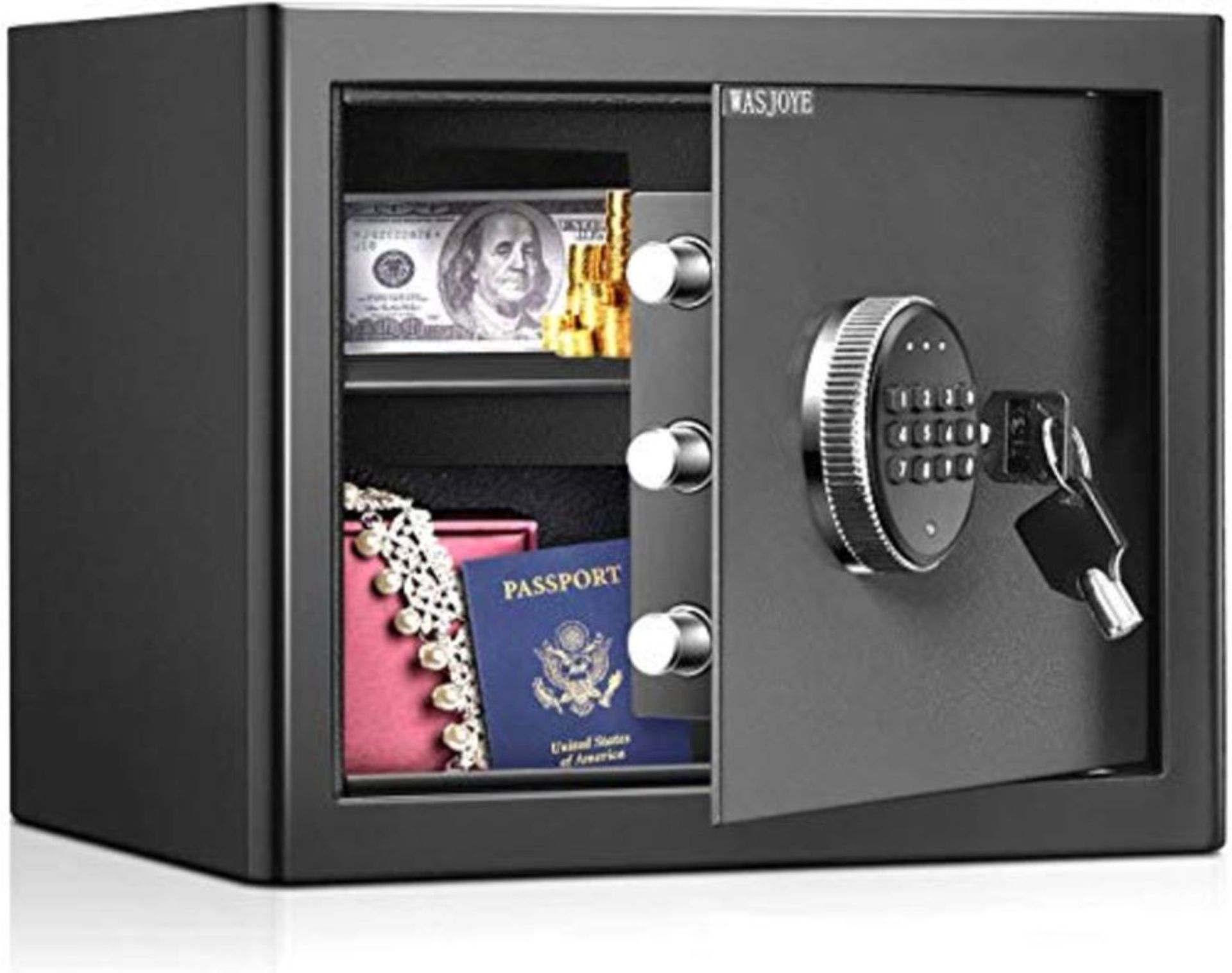 [CRACKED] 16.9L Security Safe Cash Box,WASJOYE Cabinet Safe with Double Digital Keypad