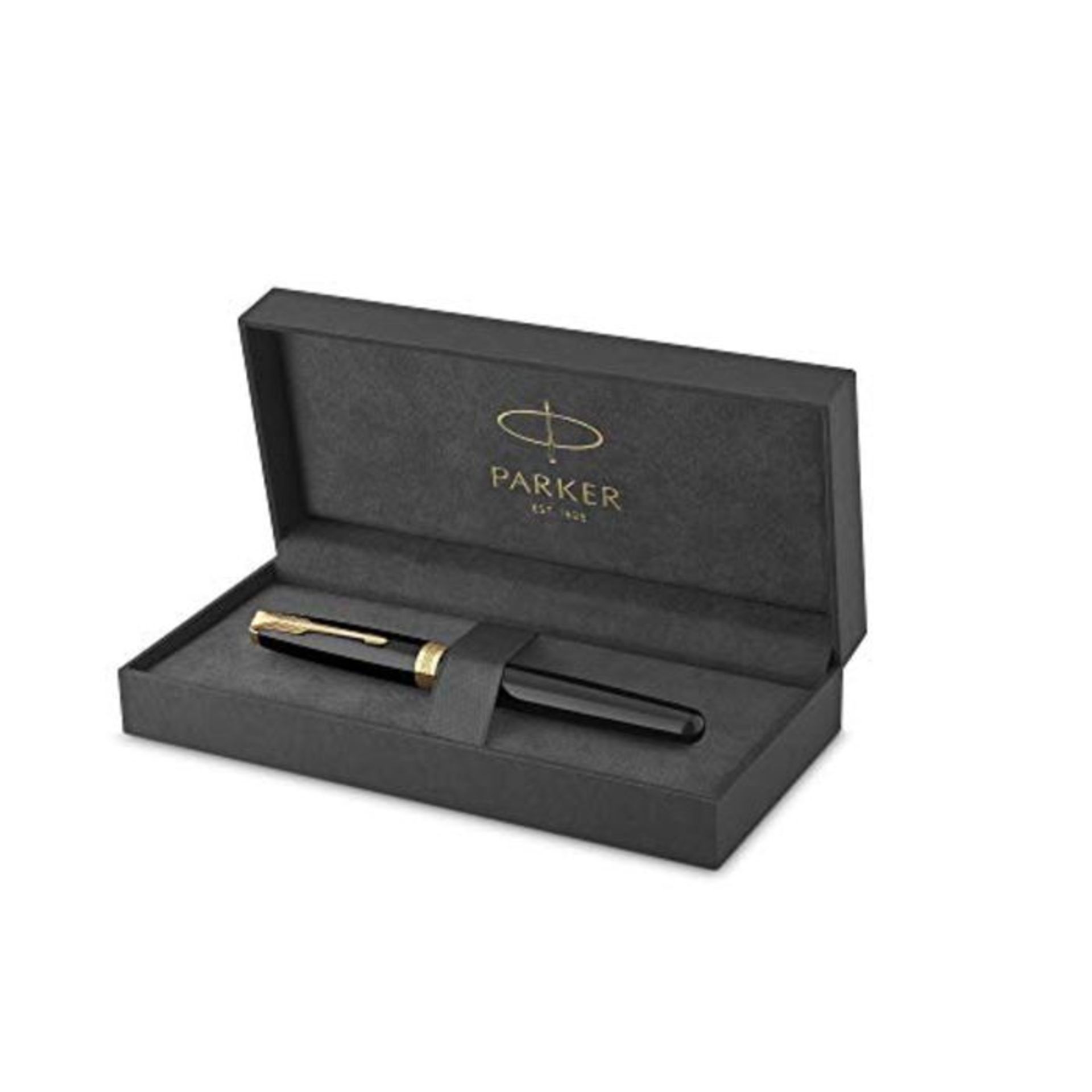 RRP £80.00 Parker Sonnet Fountain Pen | Black Lacquer with Gold Trim | Medium Nib | Gift Box