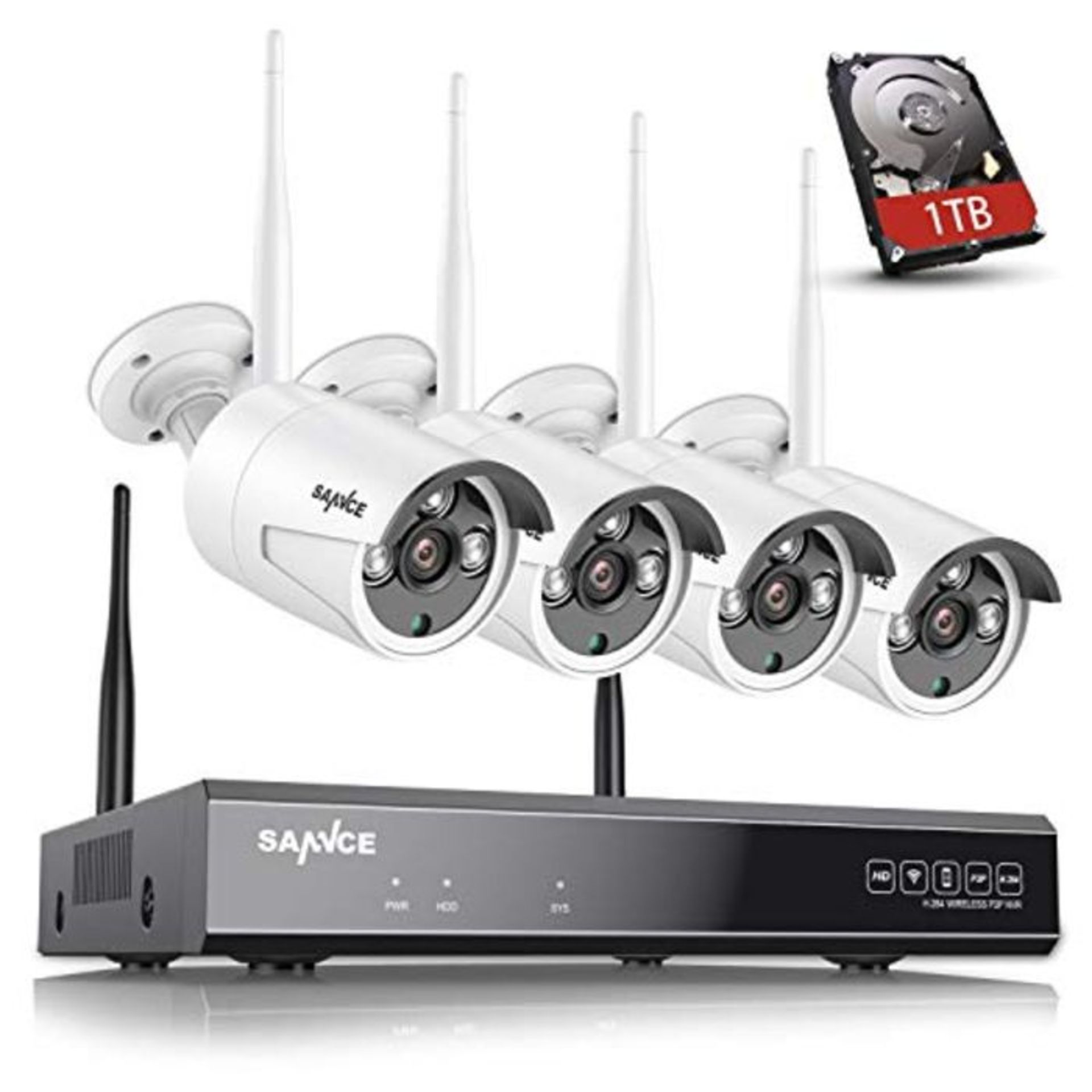 RRP £170.00 SANNCE Wireless Security System 8CH 1080P CCTV NVR and 4X 2.0MP Enhanced Signal Outdoo