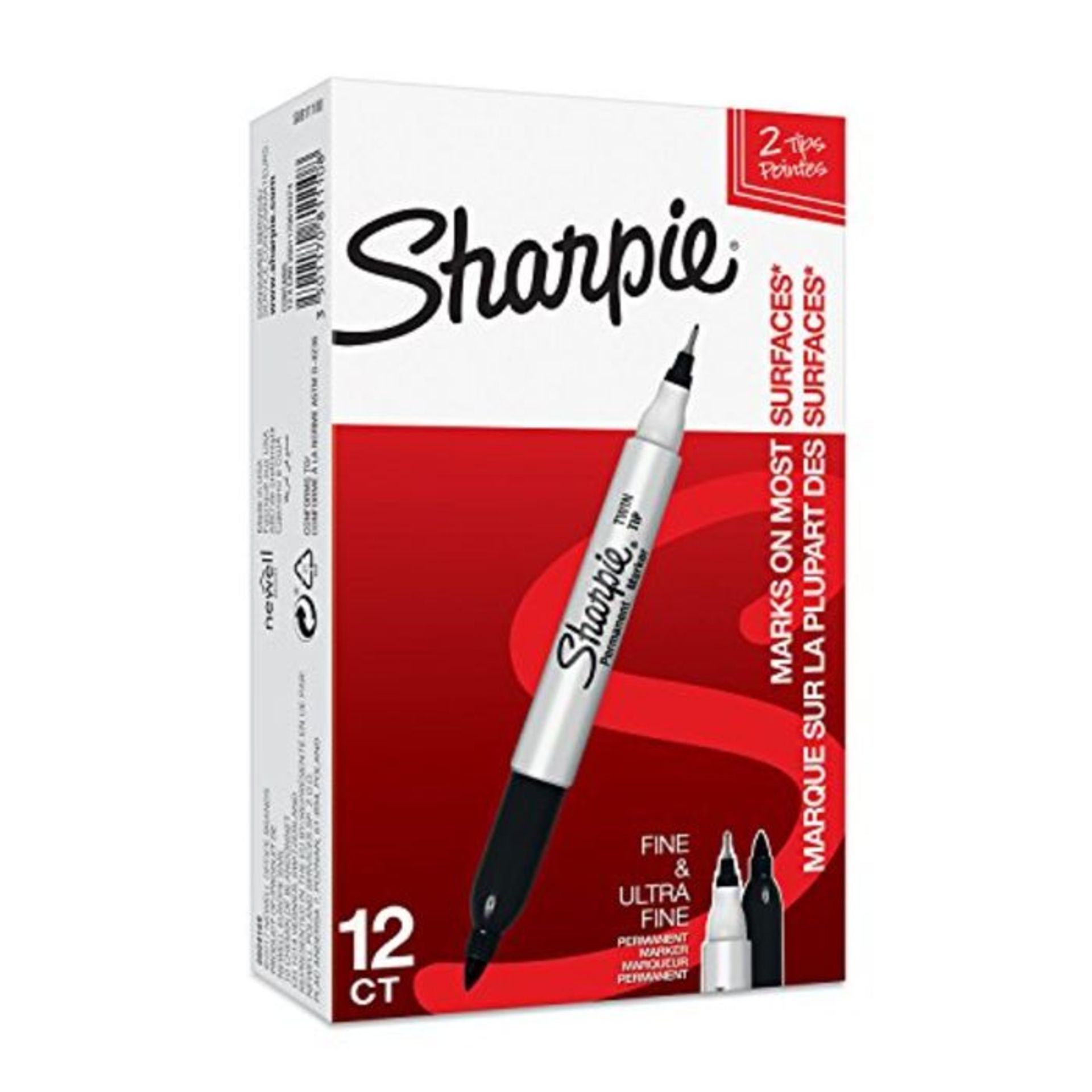 Sharpie Twin Tip Permanent Markers | Fine & Ultra-Fine Points | Black | 12 Count