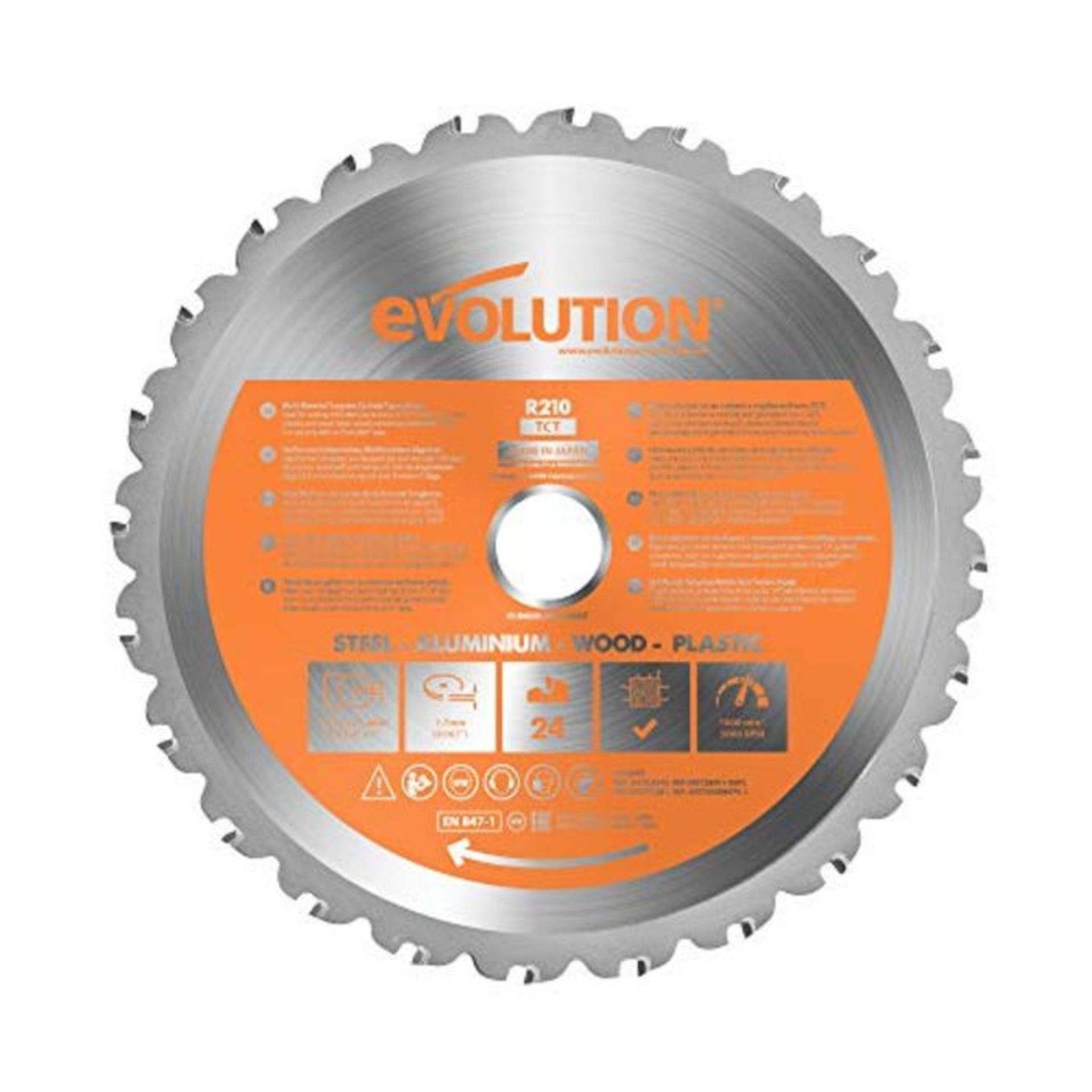 Evolution Power Tools R210TCT-24T (Rage) Multi-Material TCT Blade Cuts Wood, Metal and