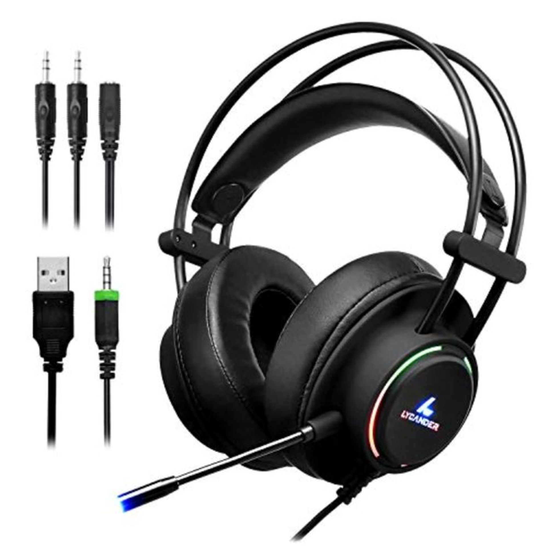 LYCANDER Gaming Headset with Microphone LED Light, 3.5mm input - for PC, PS4, Xbox One