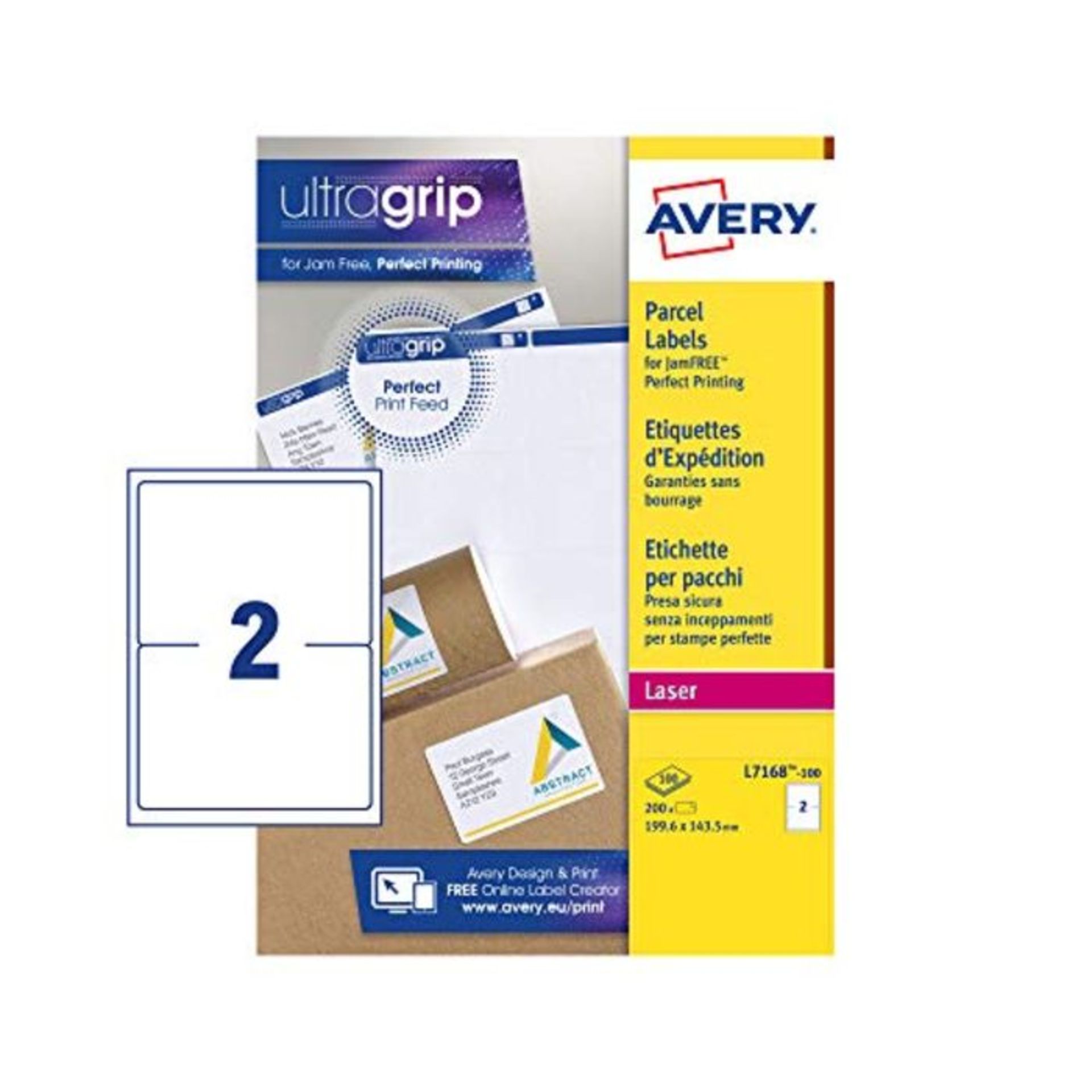 Avery L7168 Self Adhesive Parcel Shipping Labels, Laser Printers, 2 Labels Per A4 Shee