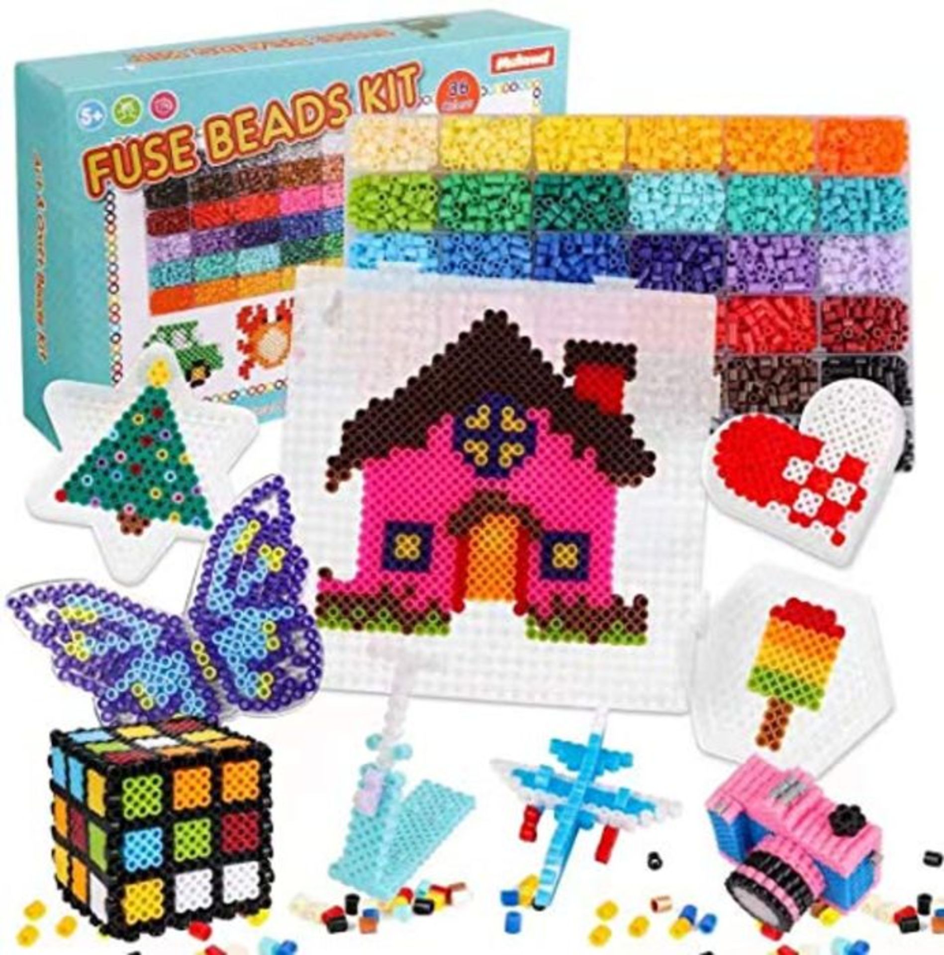 Meland Fuse Beads Kit - 11000pcs 36 Colors Iron Beads Set for Kids with 5 Pegboards, 2
