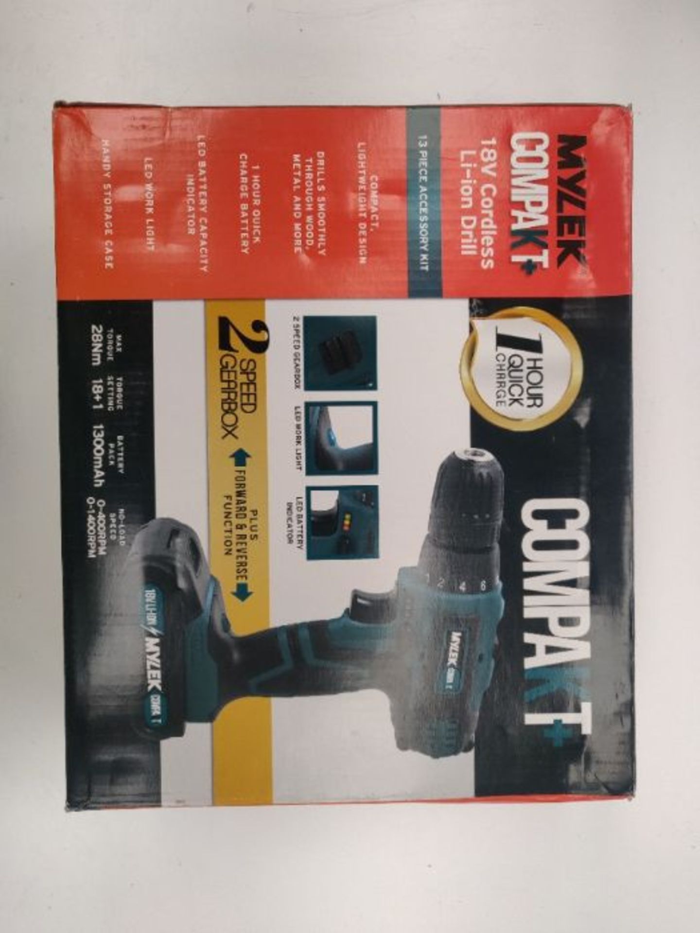 MYLEK 18V Cordless Drill Driver, 1300 mAh Li-Ion battery with 1 Hour Quick Charge, 2 S - Image 2 of 3