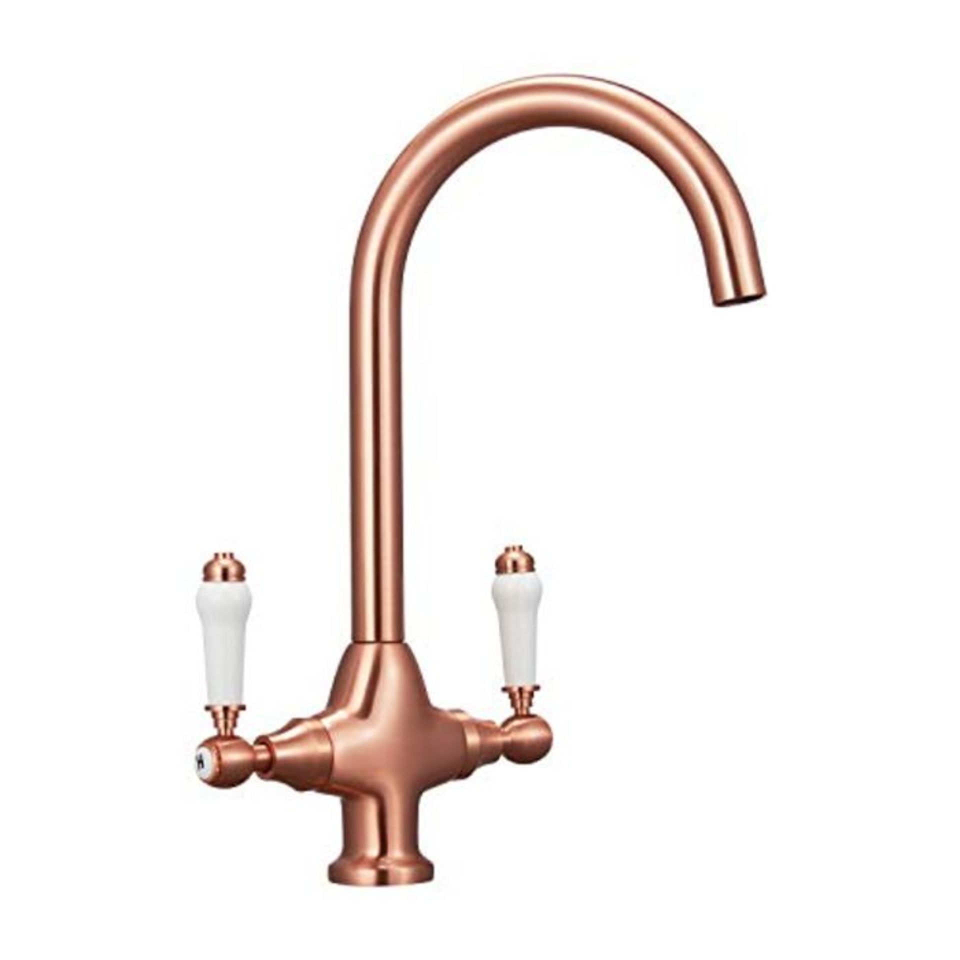 Kitchen Mixer Tap Dual Lever 360 Swivel Spout Brushed Gold Brass 10 Year Warranty