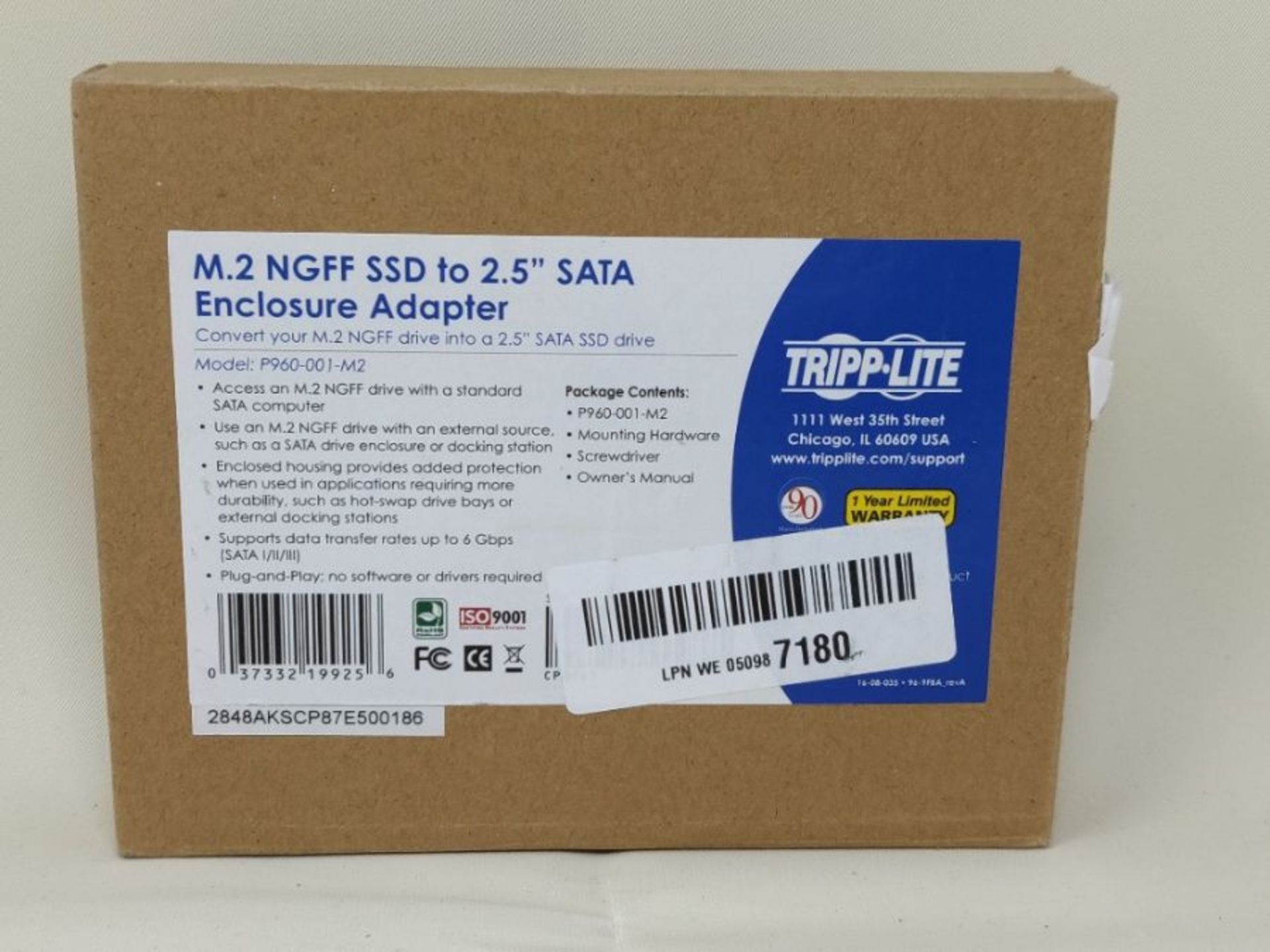 Tripp Lite M.2 NGFF SATA SSD (B-Key) to 2.5in SATA Enclosure Adapter Converter Dock (P - Image 2 of 3