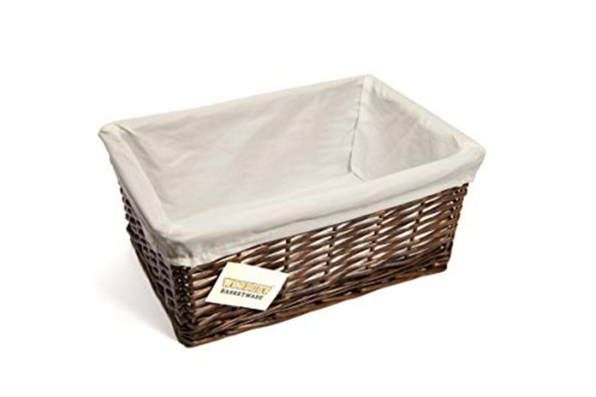 woodluv Dark Brown Wicker Storage Basket W/Off White Cloth Lining Xmas Hamper - Medium