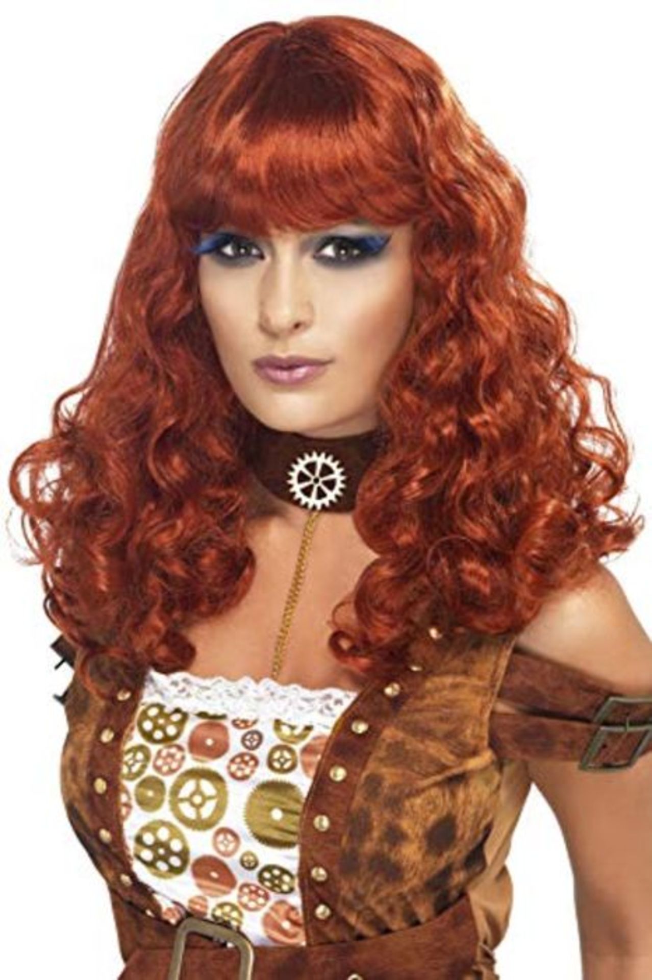 Smiffys Women's Long and Curly Auburn Wig with Bangs, One Size, Steampunk Wig, 5020570