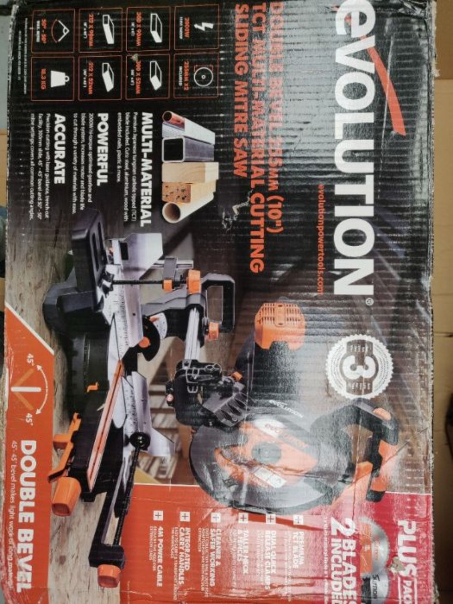 RRP £249.00 Evolution Power Tools R255SMS-DB+ Double Bevel Multi-Material Sliding Mitre Saw with P - Image 2 of 3