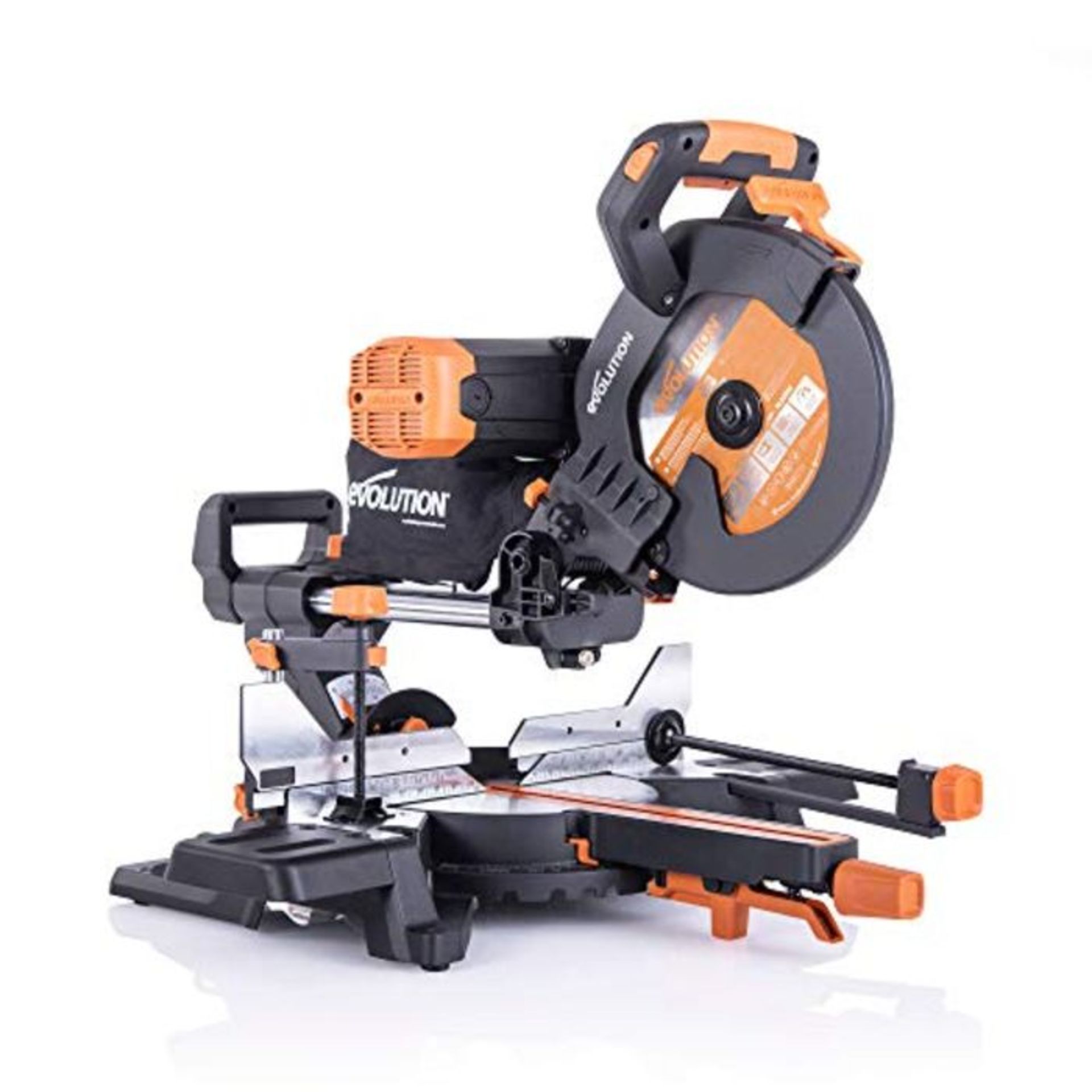 RRP £249.00 Evolution Power Tools R255SMS-DB+ Double Bevel Multi-Material Sliding Mitre Saw with P