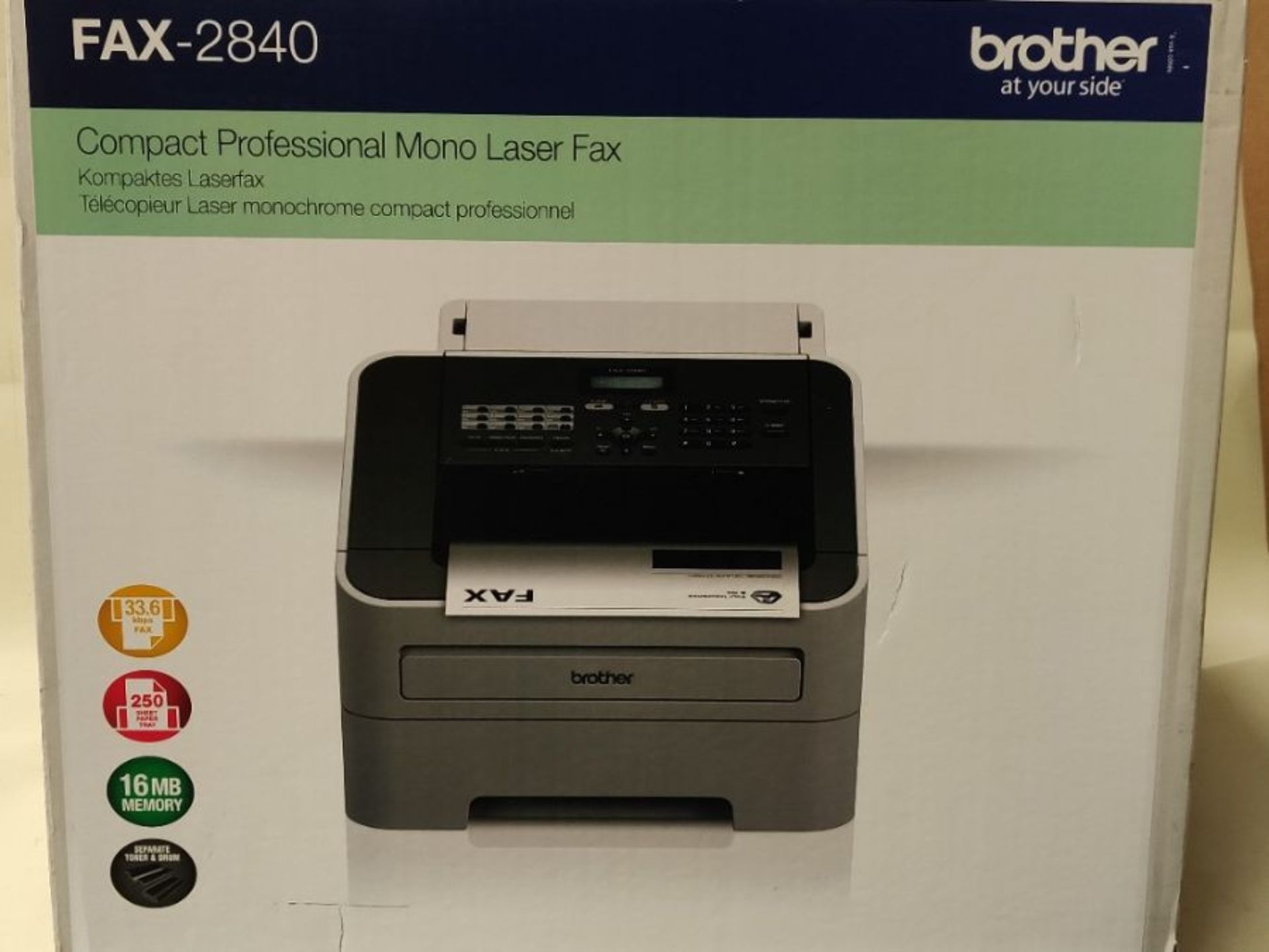 RRP £220.00 Brother FAX-2840 A4 Mono Laser Fax Machine, High Speed Modem Fax - Image 2 of 3