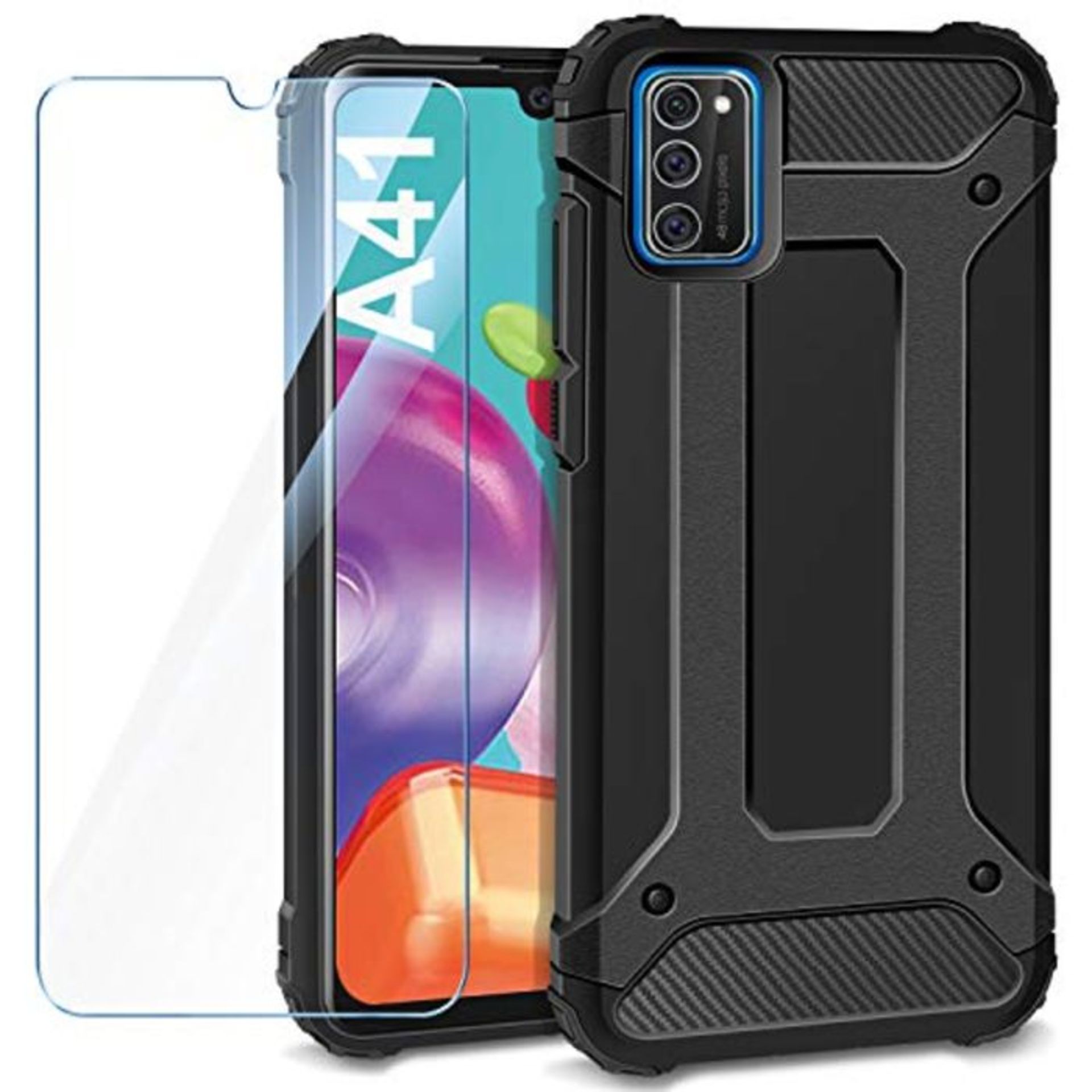 AROYI for Samsung Galaxy A41 Case + Tempered film, Hard Rugged Armour Cover [Dual Laye