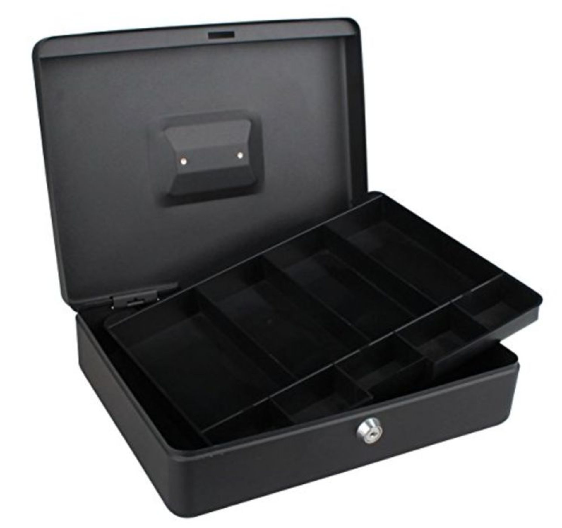 Tech Traders ® 12" Cash Box Black, Steel Petty Cash Box Supplied with 2 Keys and Remo