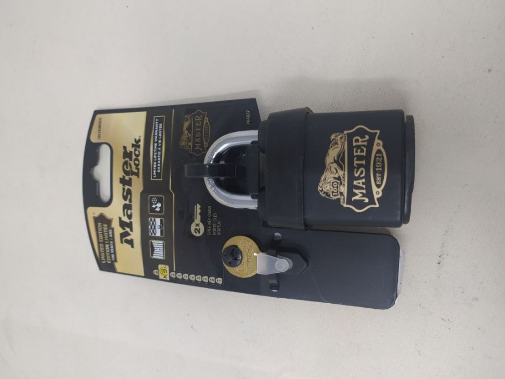 Master Lock 1921EURDCC Heavy Duty Outdoor Padlock with 100 Year Logo Printed, Black, 9 - Image 2 of 2