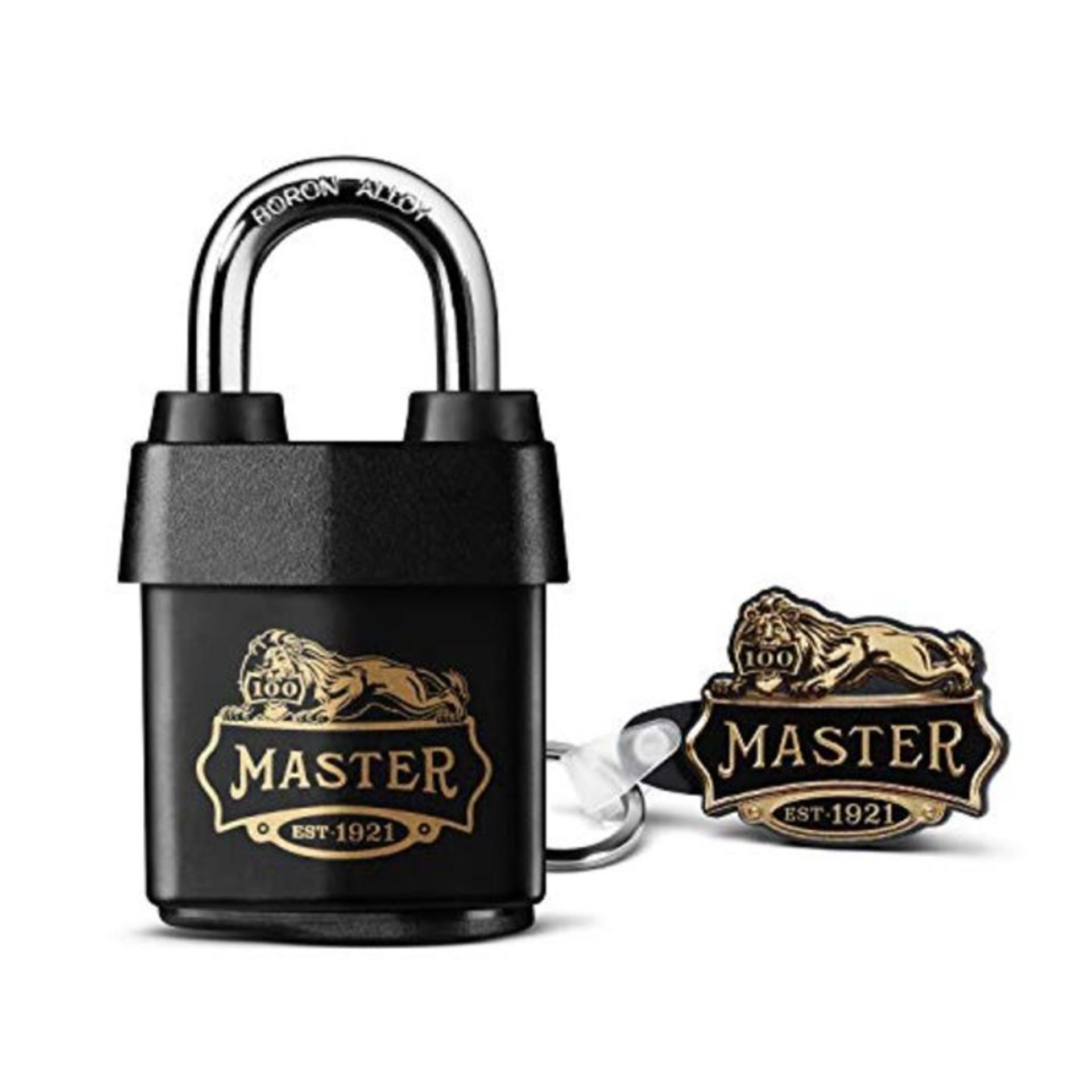 Master Lock 1921EURDCC Heavy Duty Outdoor Padlock with 100 Year Logo Printed, Black, 9