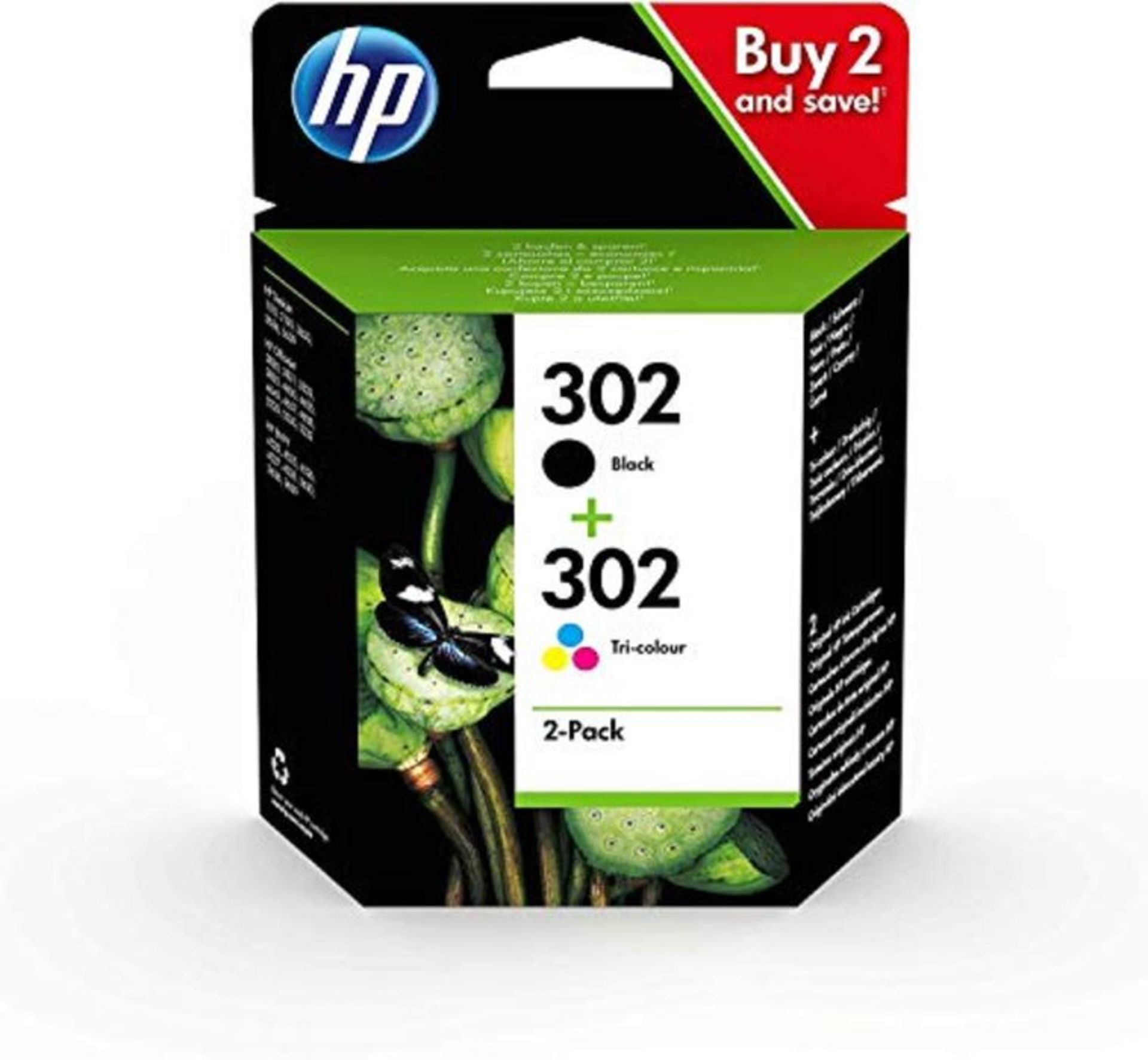 HP X4D37AE 302 Original Ink Cartridges, Black and Tri-color, Multipack