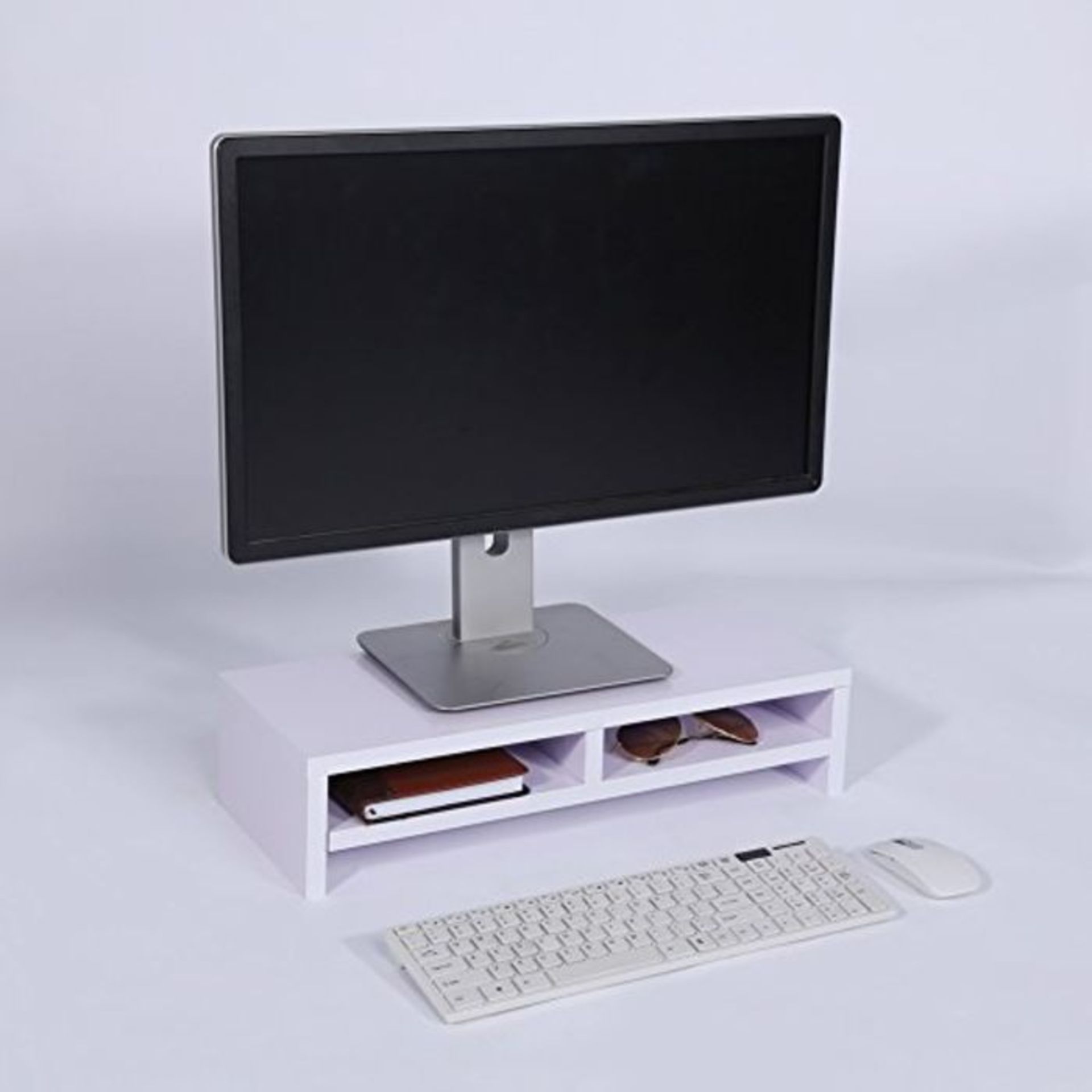 Wooden Monitor Stand, 2 Tier Monitor Riser Desktop Monitor Shelf with Keyboard Storage