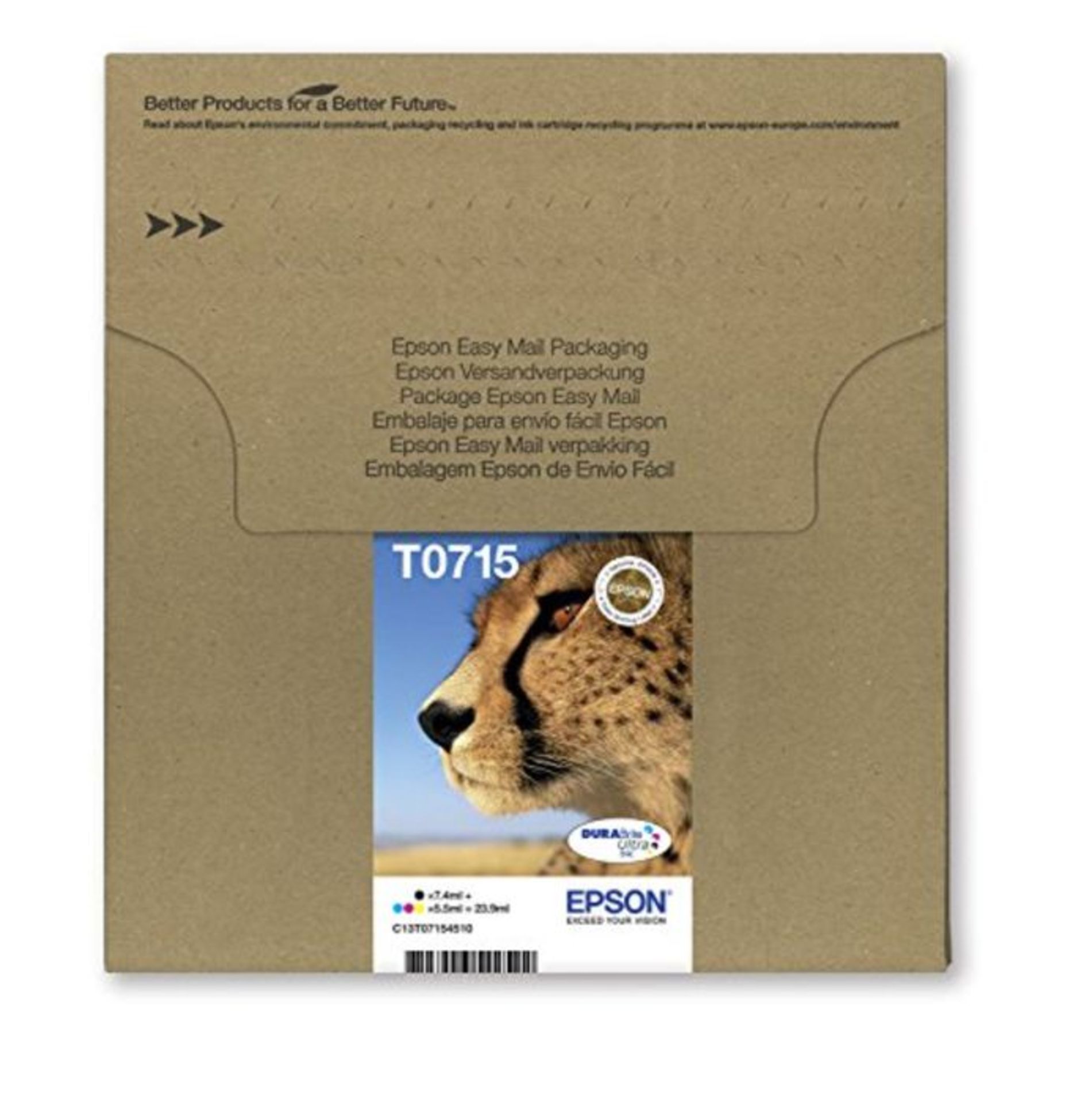 Epson T0715 Cheetah Genuine Multipack, Eco-Friendly Packaging, 4-colours Ink Cartridge