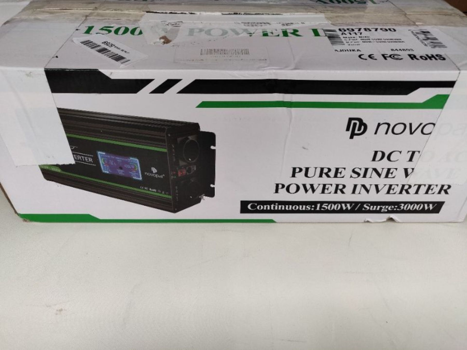 RRP £163.00 Novopal Power Inverter Pure Sine Wave-1500 Watt 12V DC to 230V/240V AC Converter-LCD D - Image 2 of 3