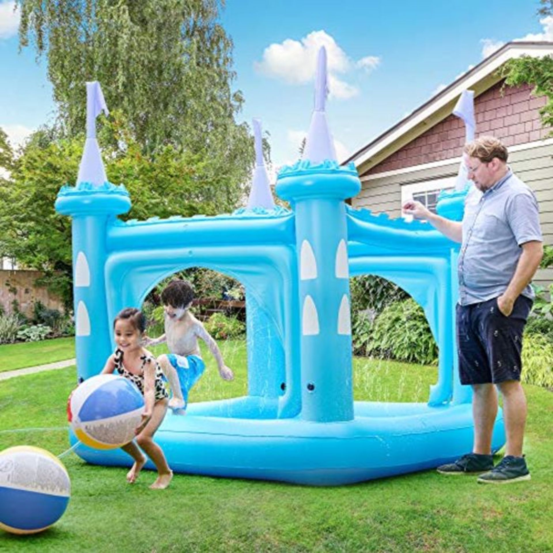 RRP £100.00 Teamson Kids Water Inflatable Giant Paddling Pool with Sprinkler Outdoor Garden Blue C