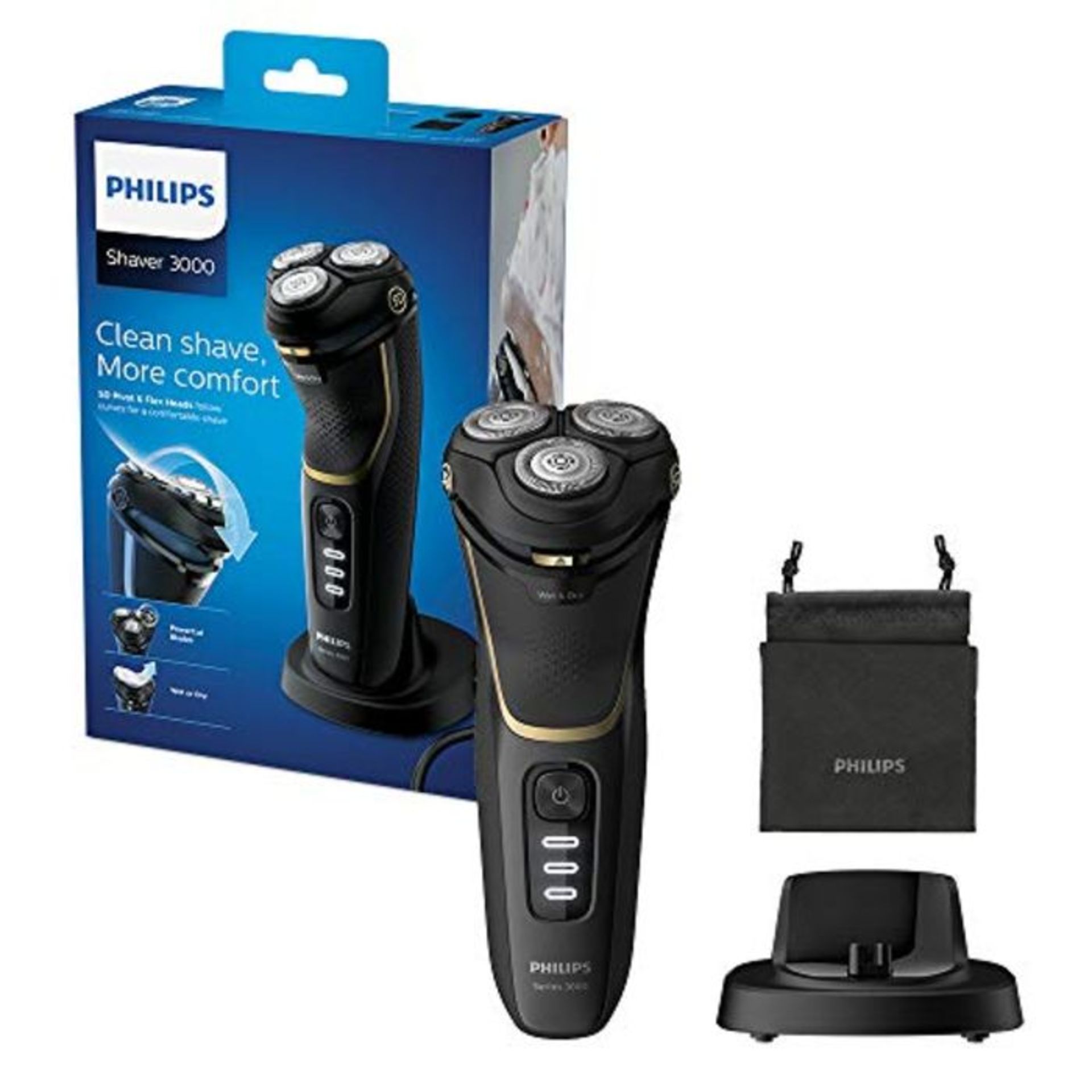 RRP £70.00 Philips Shaver Series 3000 with Powercut Blades, Wet & Dry Men's Electric Shaver with