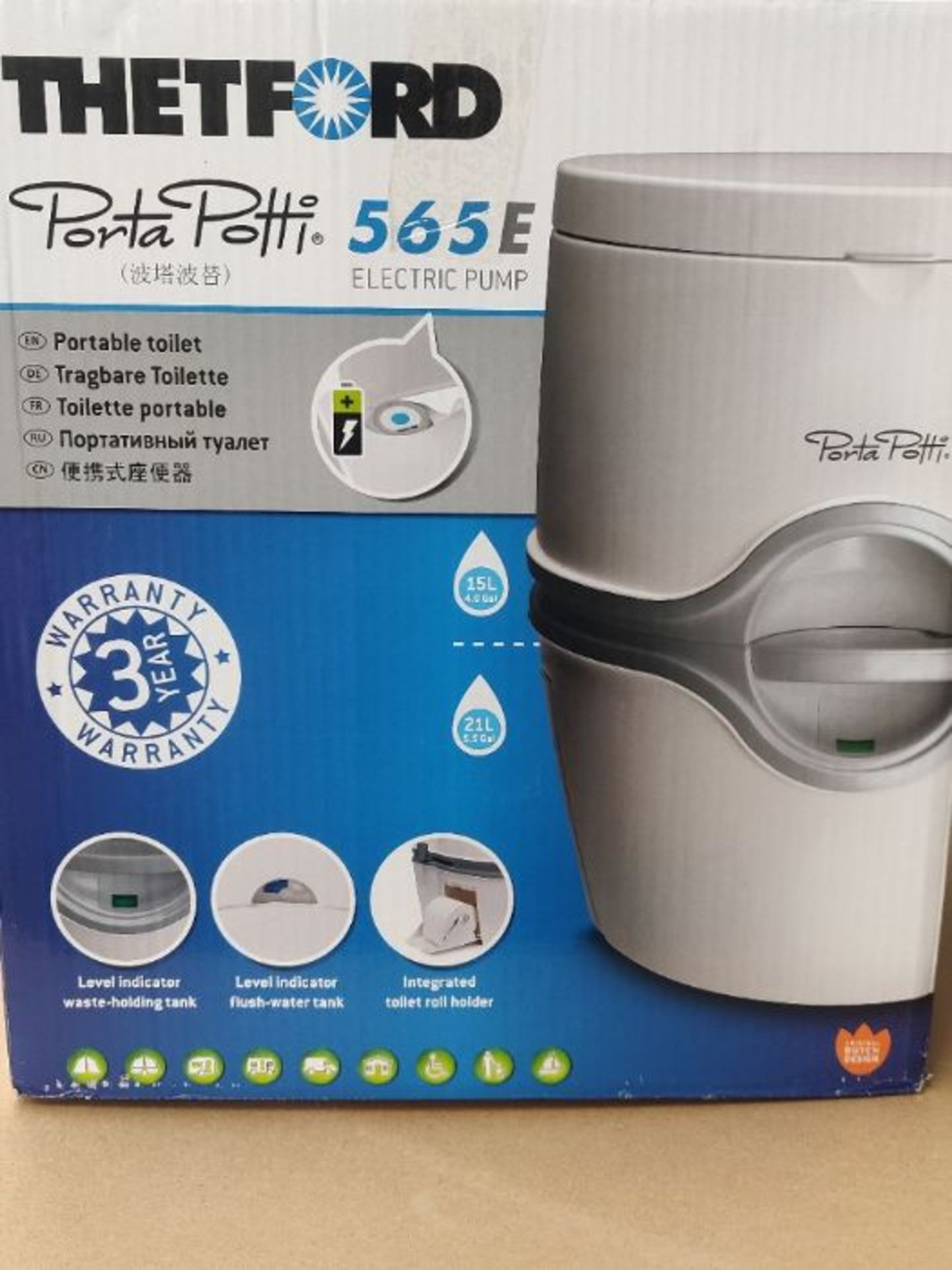 RRP £129.00 Thetford 92306 Porta Potti 565E (Electric) Portable Toilet, White-Grey, 448 x 388 x 45 - Image 2 of 3