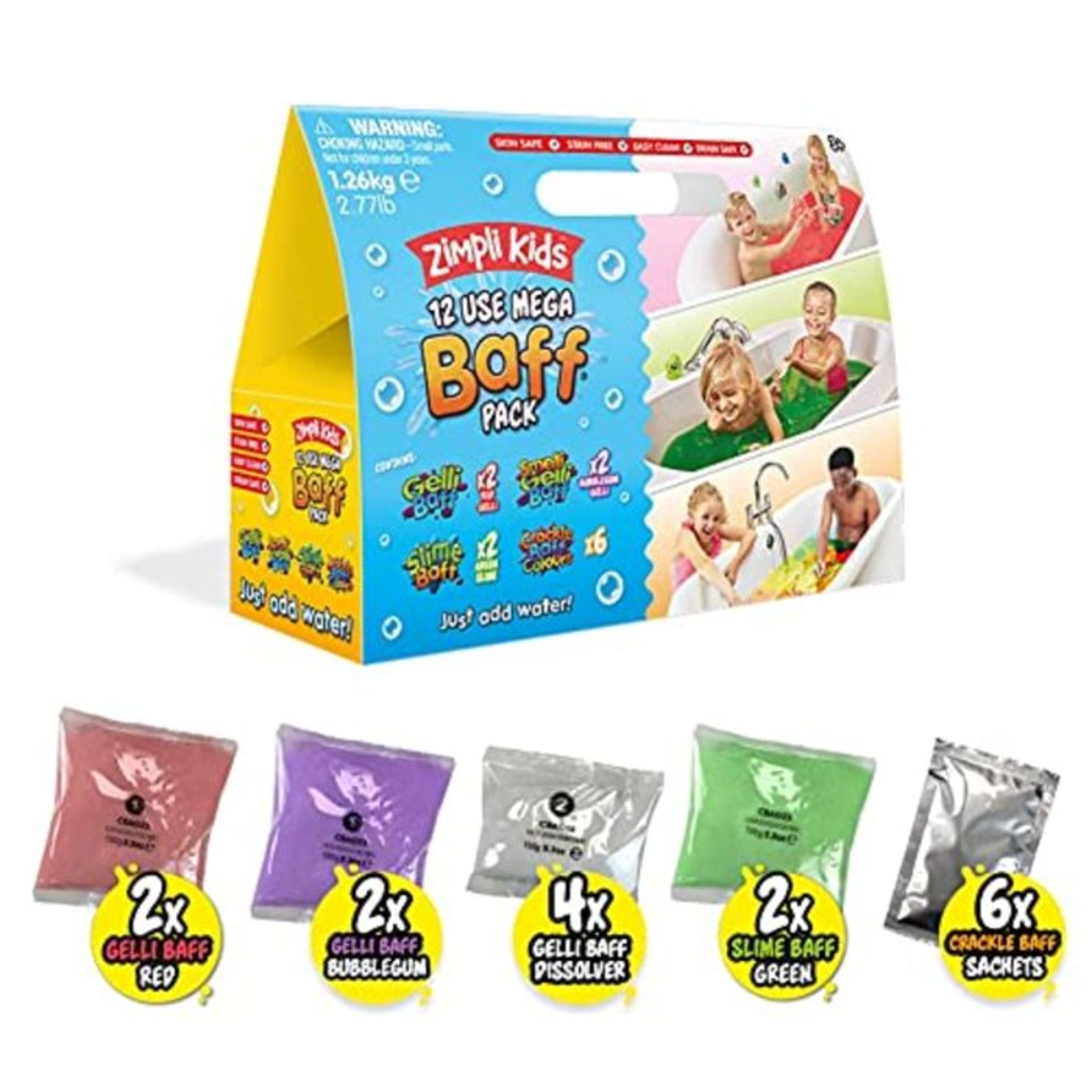 12 Use Mega Baff Pack from Zimpli Kids, 2 x Gelli Baff, 4 x Slime Baff and 6 x Crackle