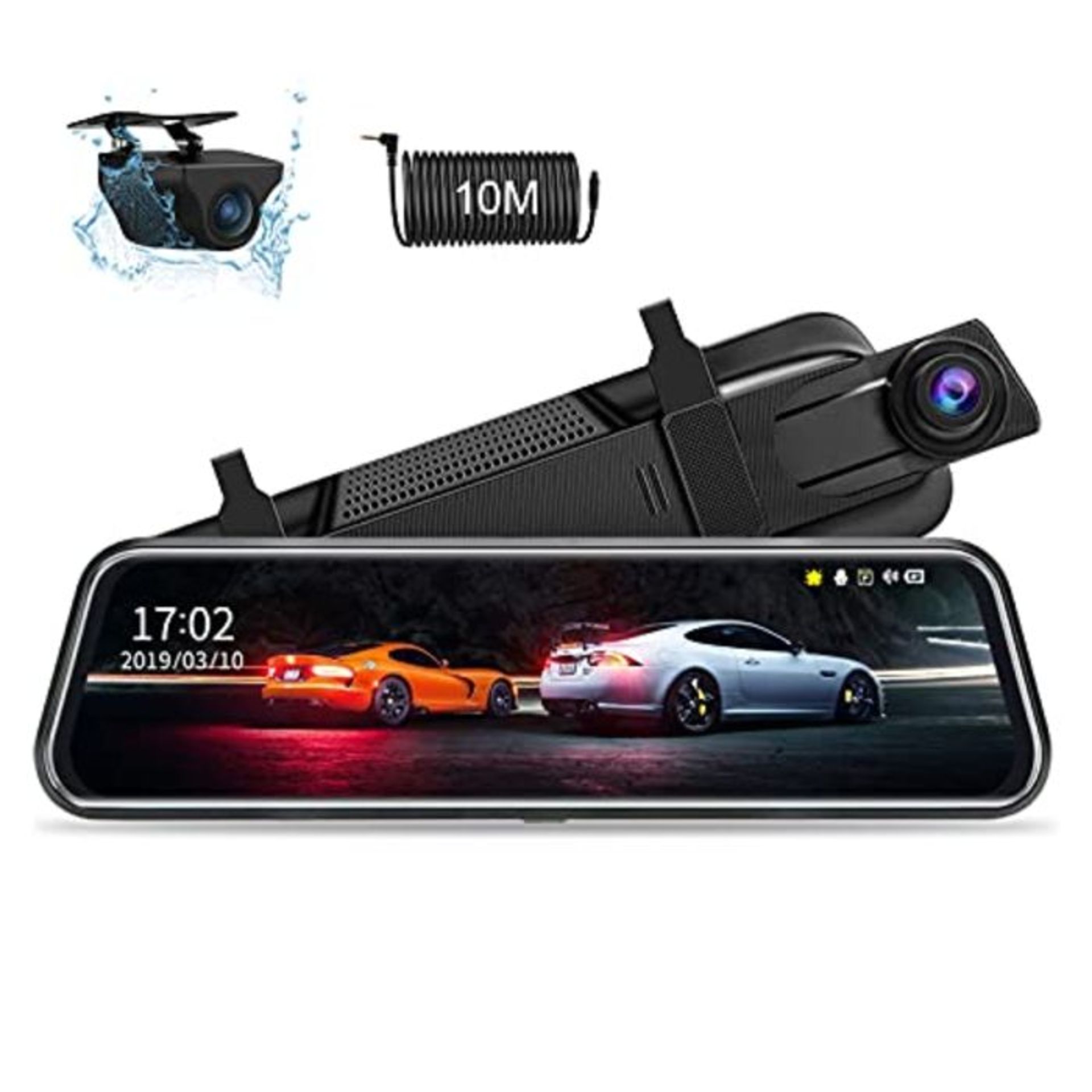 RRP £60.00 10'' Mirror Dash Cam Night Vision 1080P FHD Full Touch Screen Front and Rear View Mirr